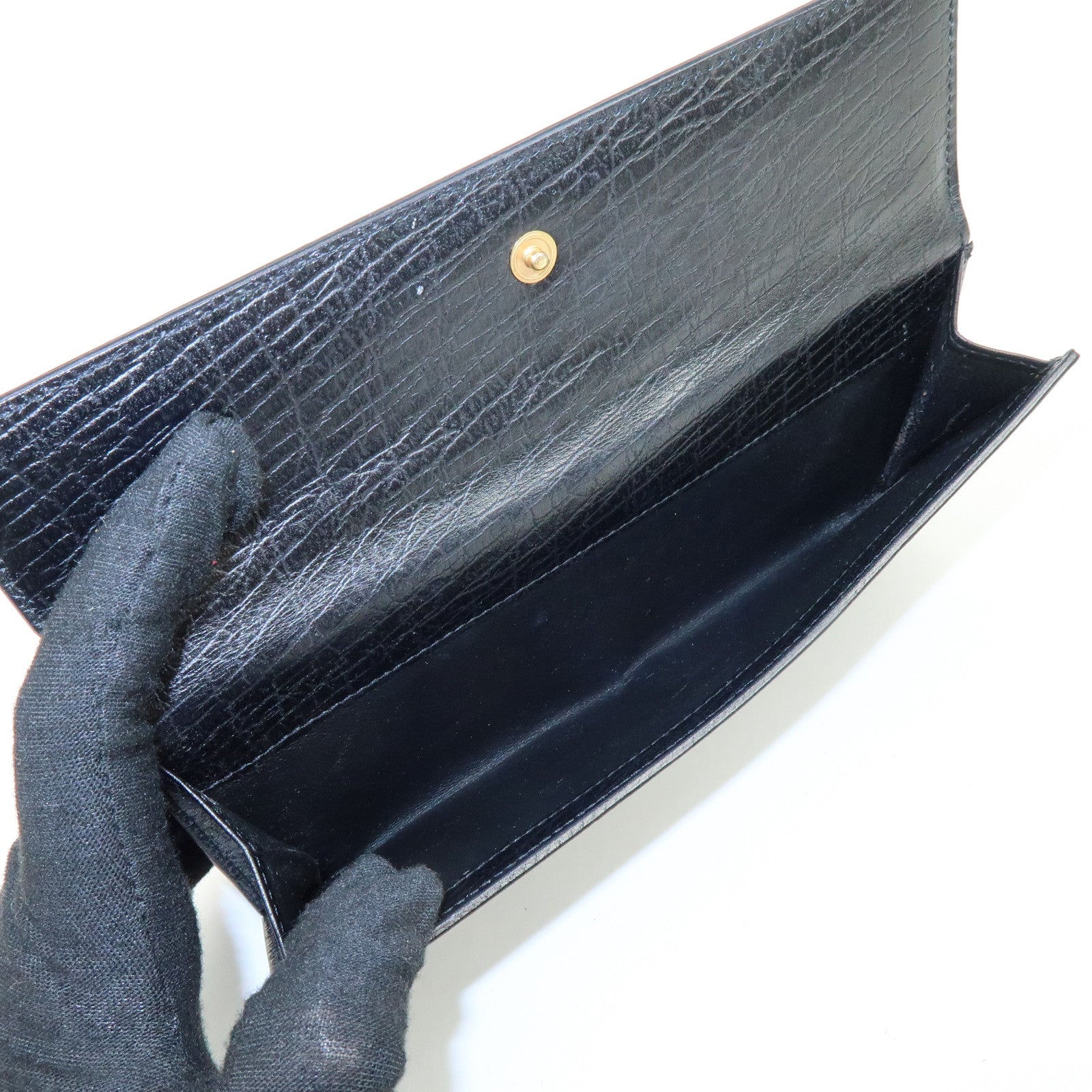 GUCCI Horsebit 1955 Embossed Leather Long Wallet Black 101602
