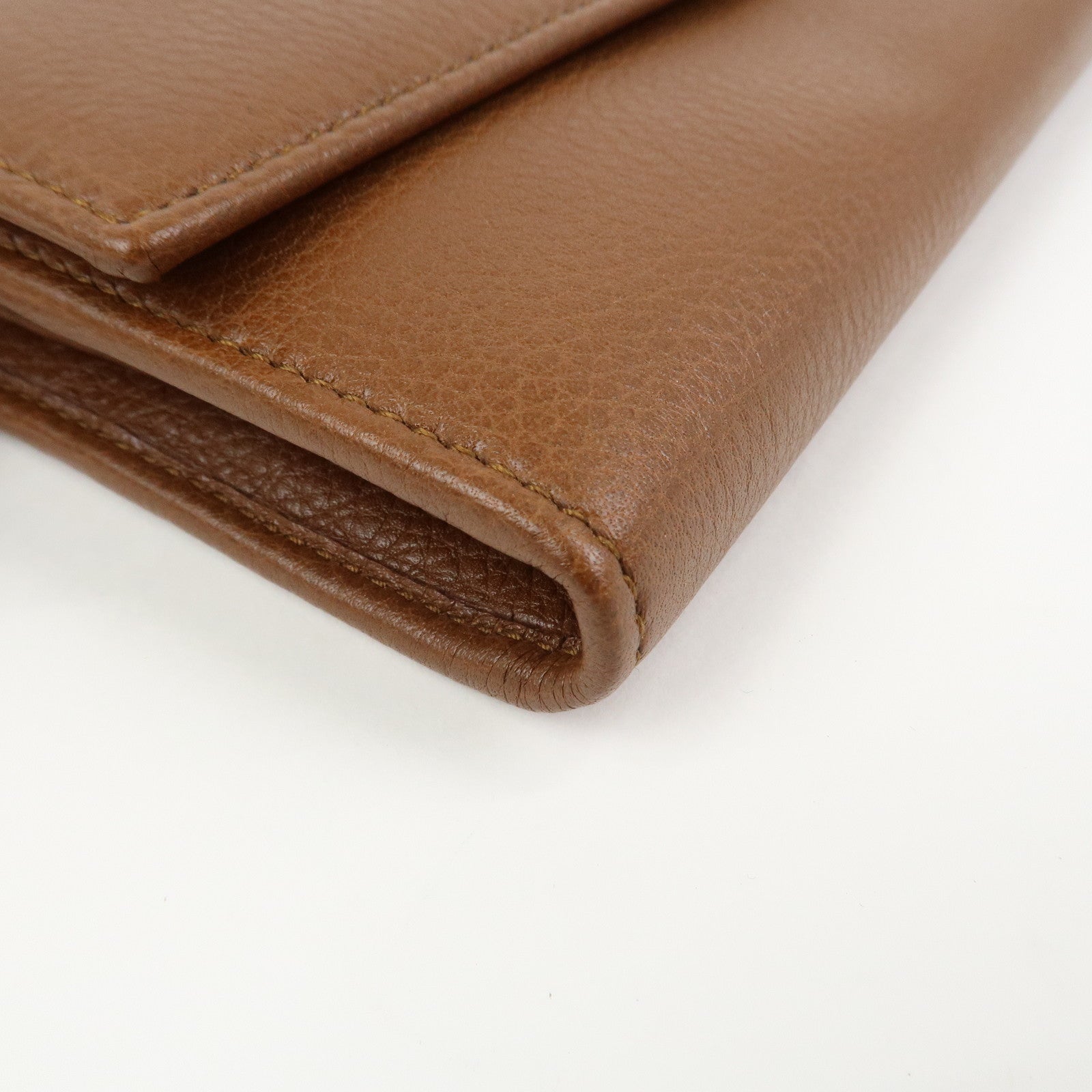GUCCI Logo Leather Flap Long Wallet Brown 323396