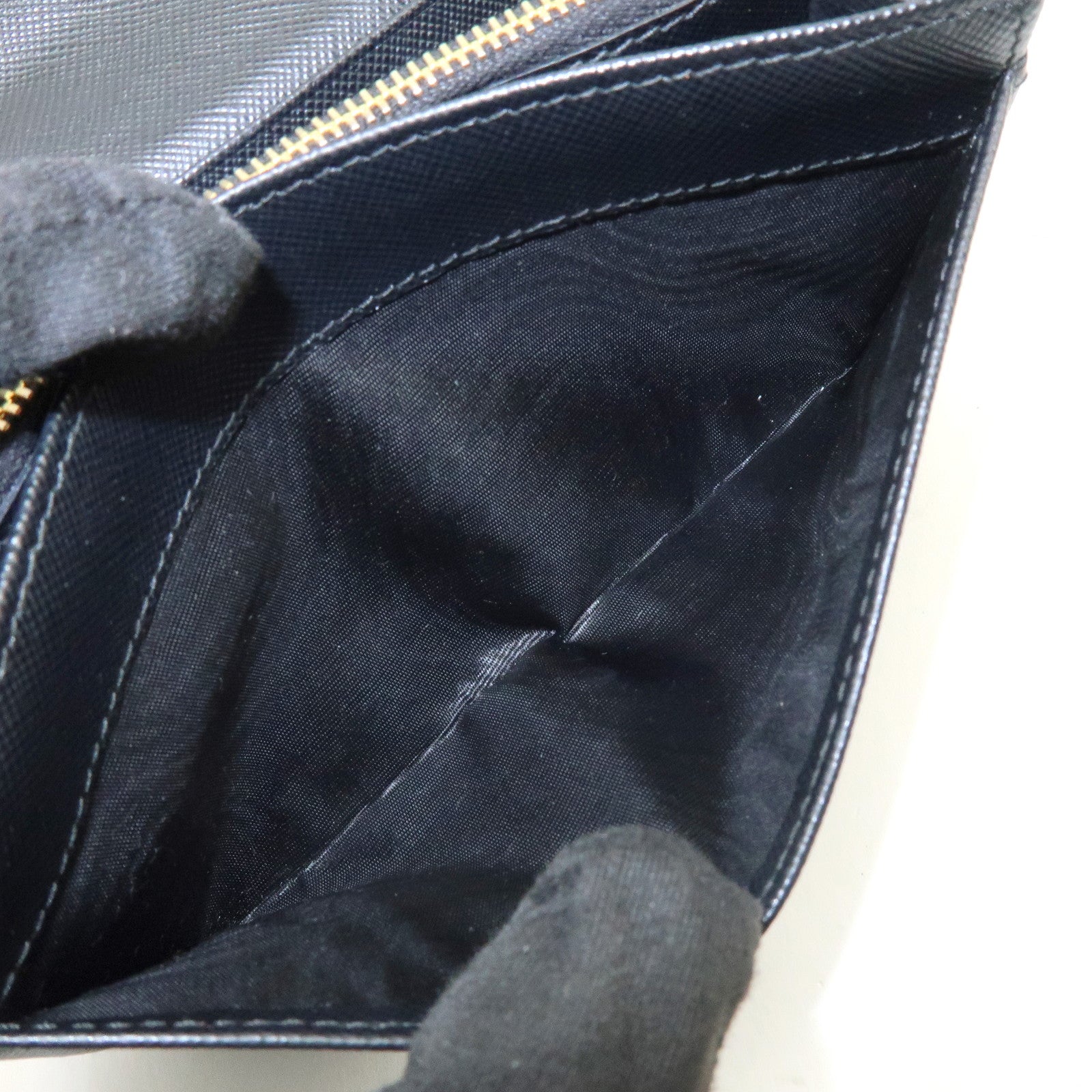 PRADA Triangle Logo Saffiano Leather Bi-fold Flap Wallet Black