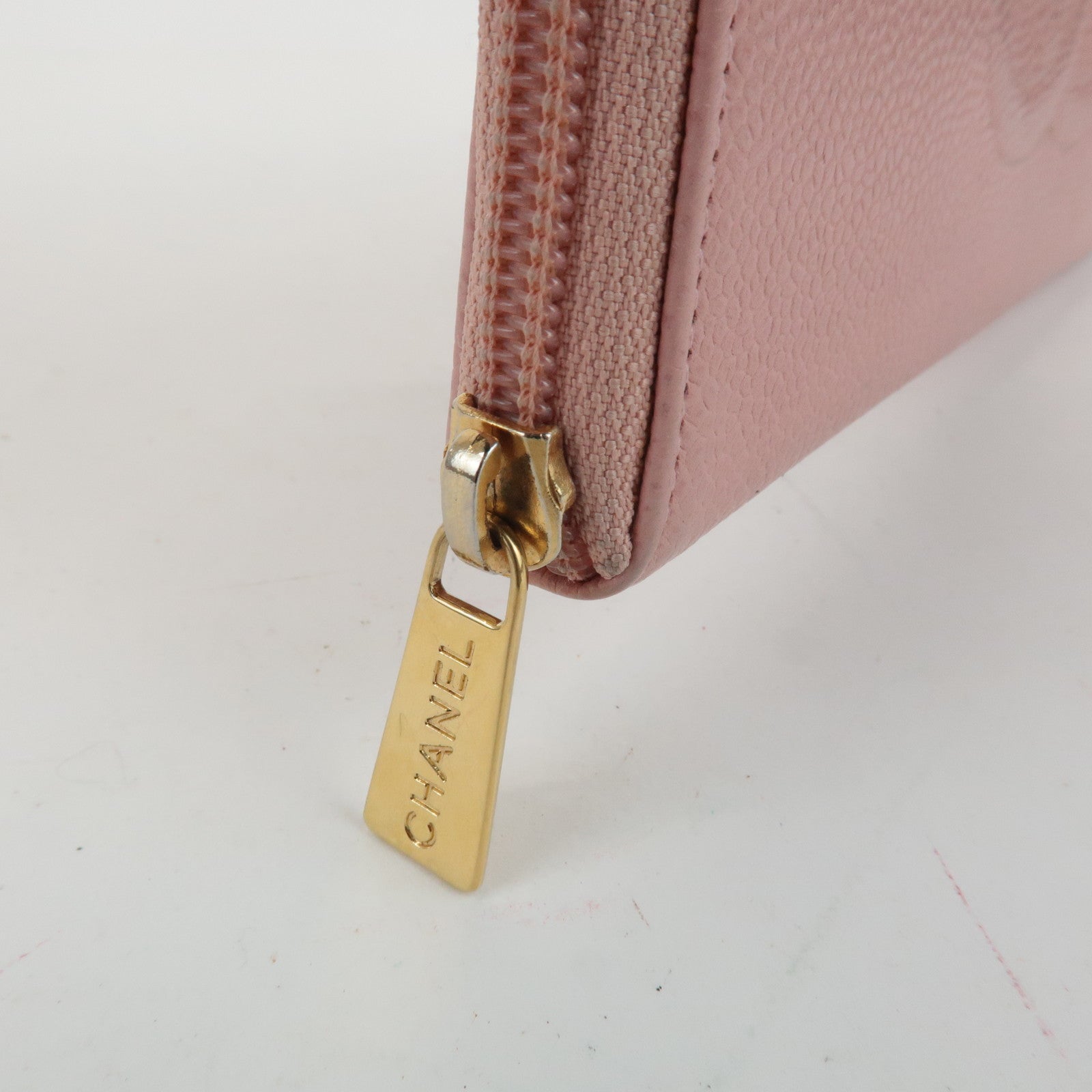 CHANEL COCO Mark Caviarskin Zip Around Long Wallet Pink A50071 Used