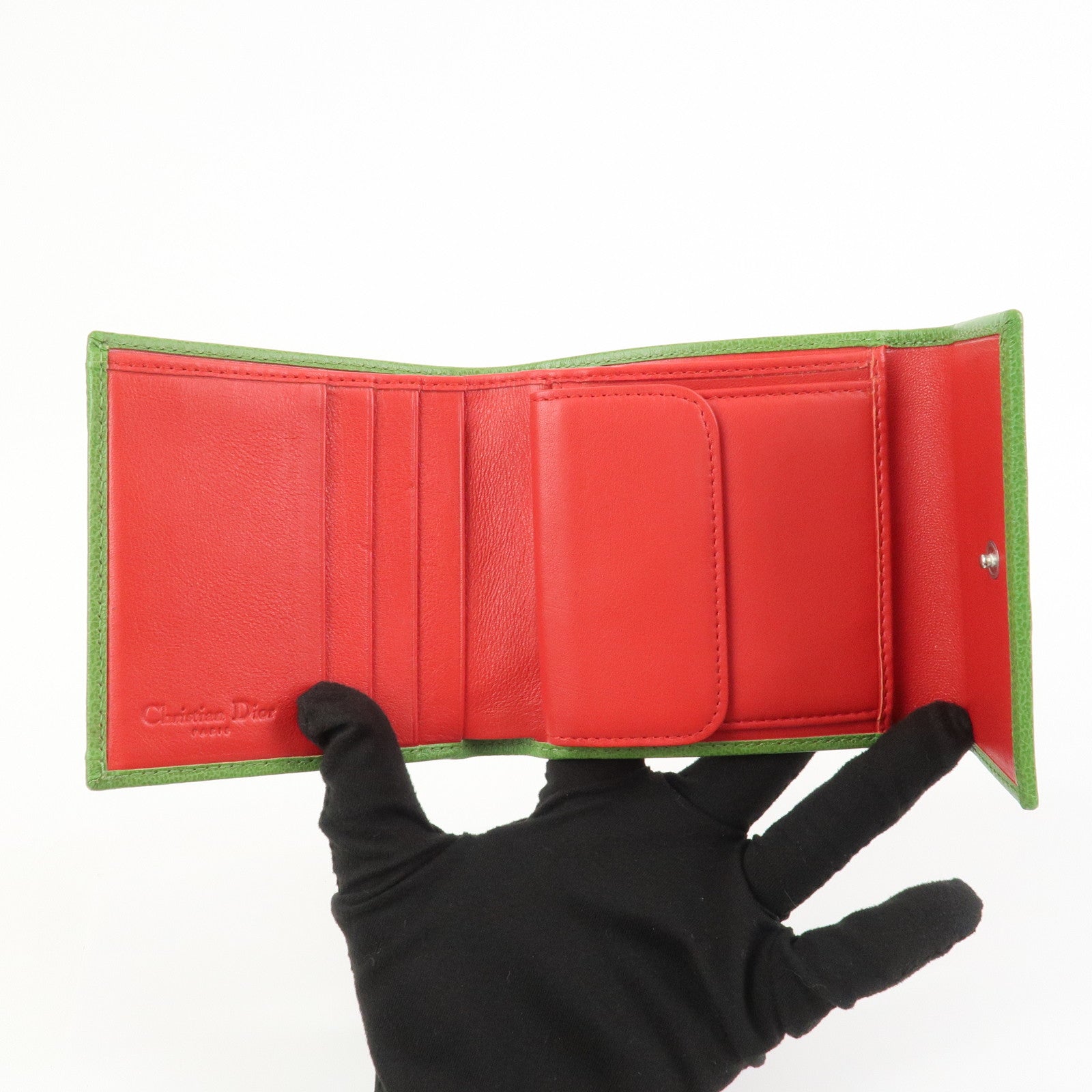 Christian Dior Rasta Trotter PVC Leather Compact Wallet Brown Green