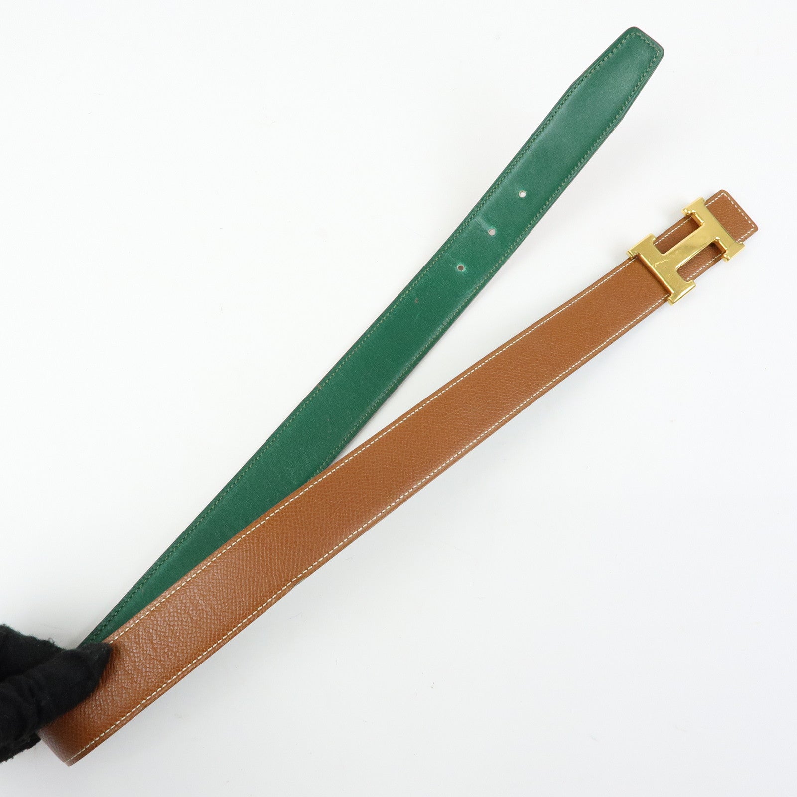 HERMES H Buckle Reversible Constance Veau Epsom Belt 75 Gold Green