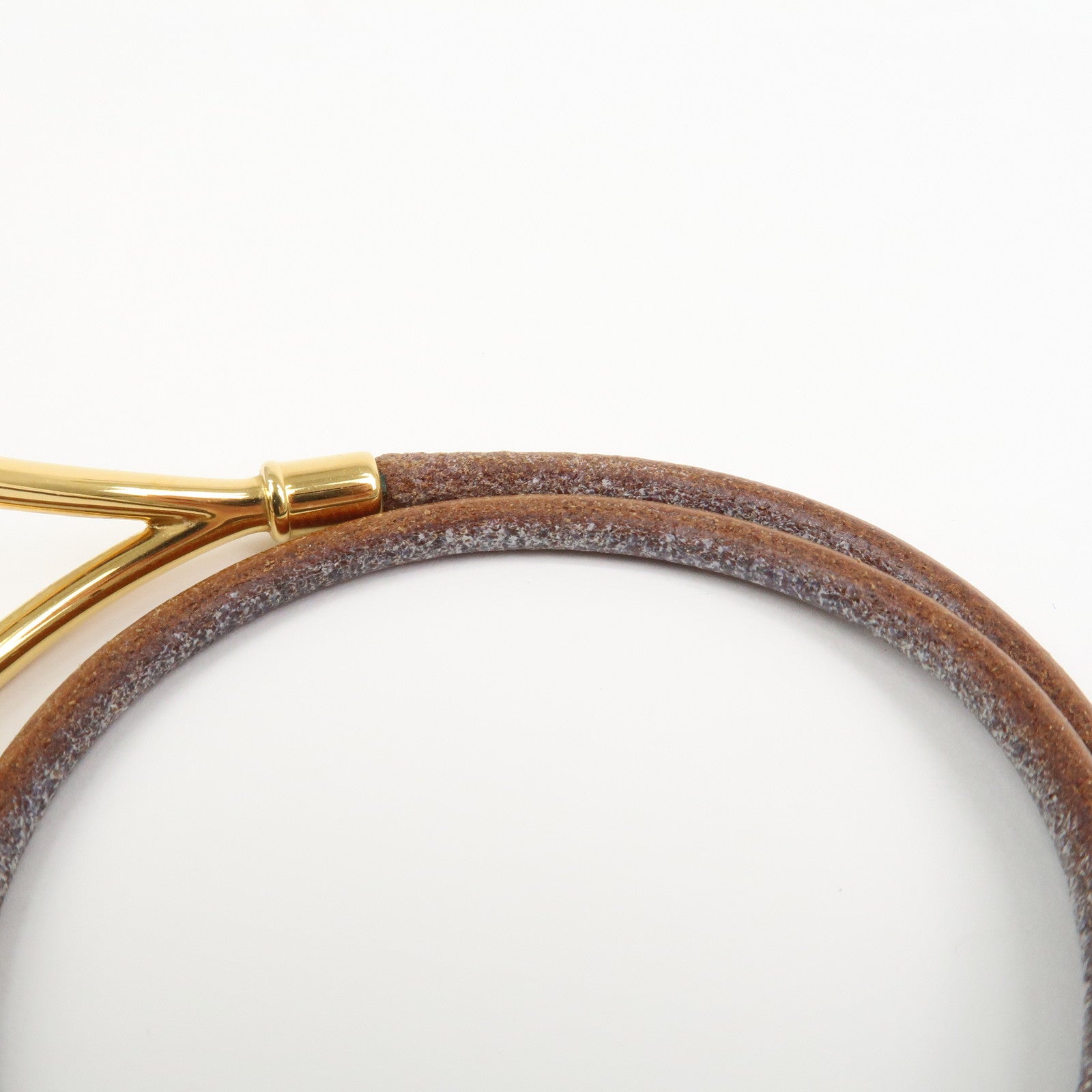 HERMES Jumbo Choker Leather Metal Bracelet Brown