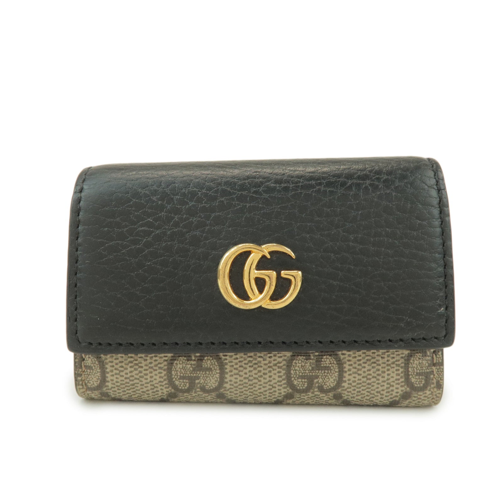 GUCCI GG Marmont GG Supreme 6 Rings Key Case Beige Black 456118