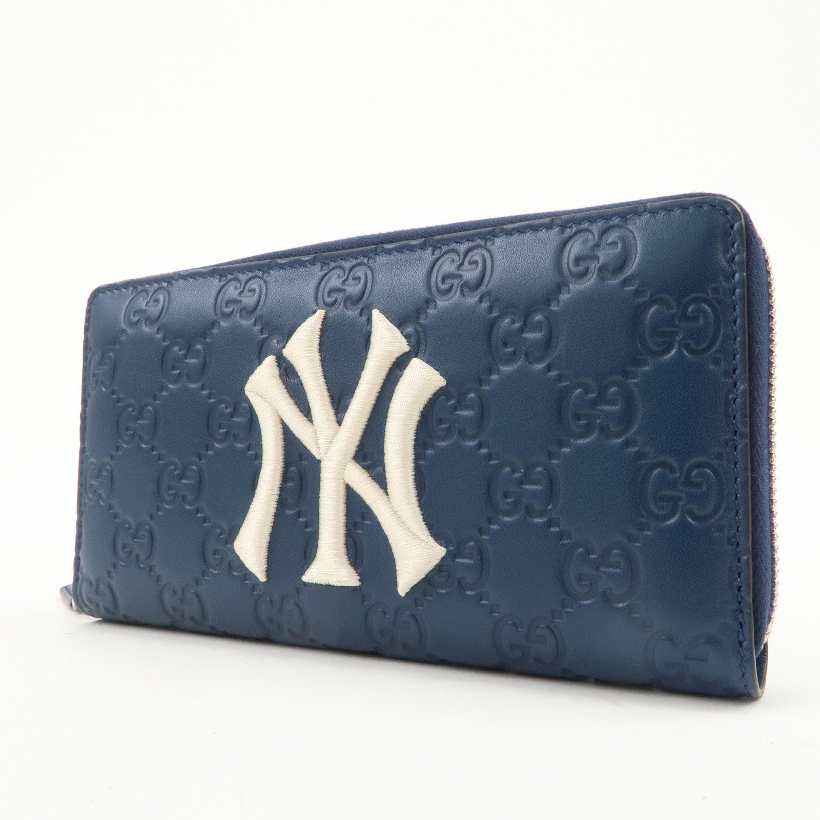 GUCCI Guccissima Leather Round Zippy Long Wallet NY Yankees 547791