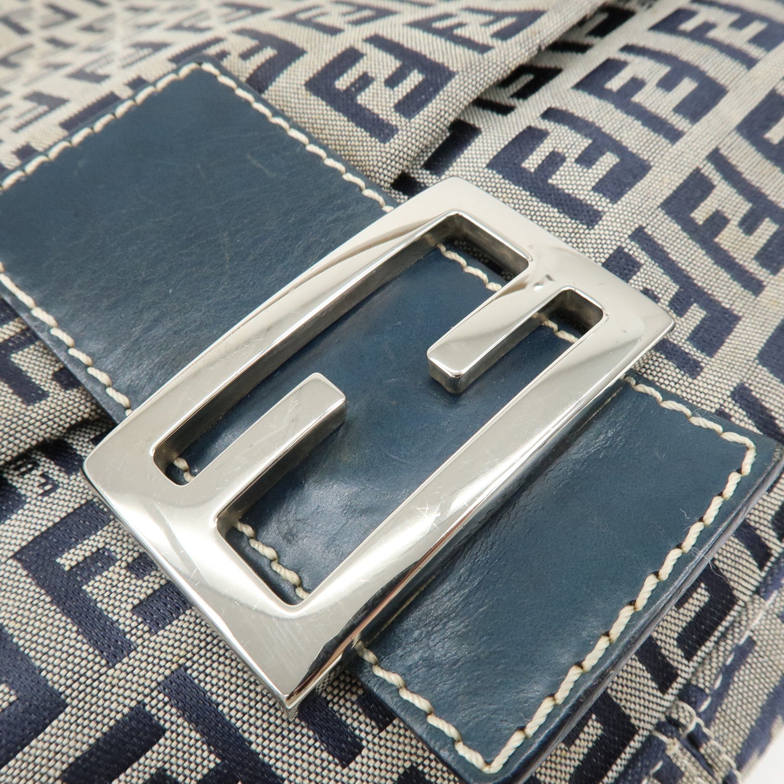 FENDI Mamma Baguette Zucchino Canvas Leather Shoulder Bag 26325