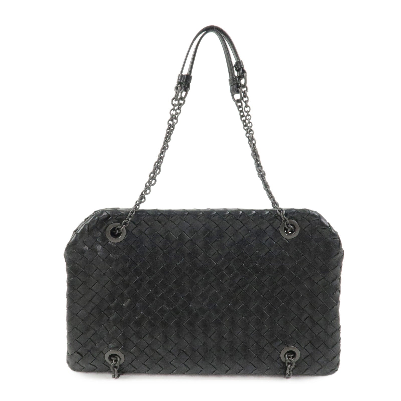 BOTTEGA VENETA Intrecciato Leather Chain Shoulder Bag Black 293747