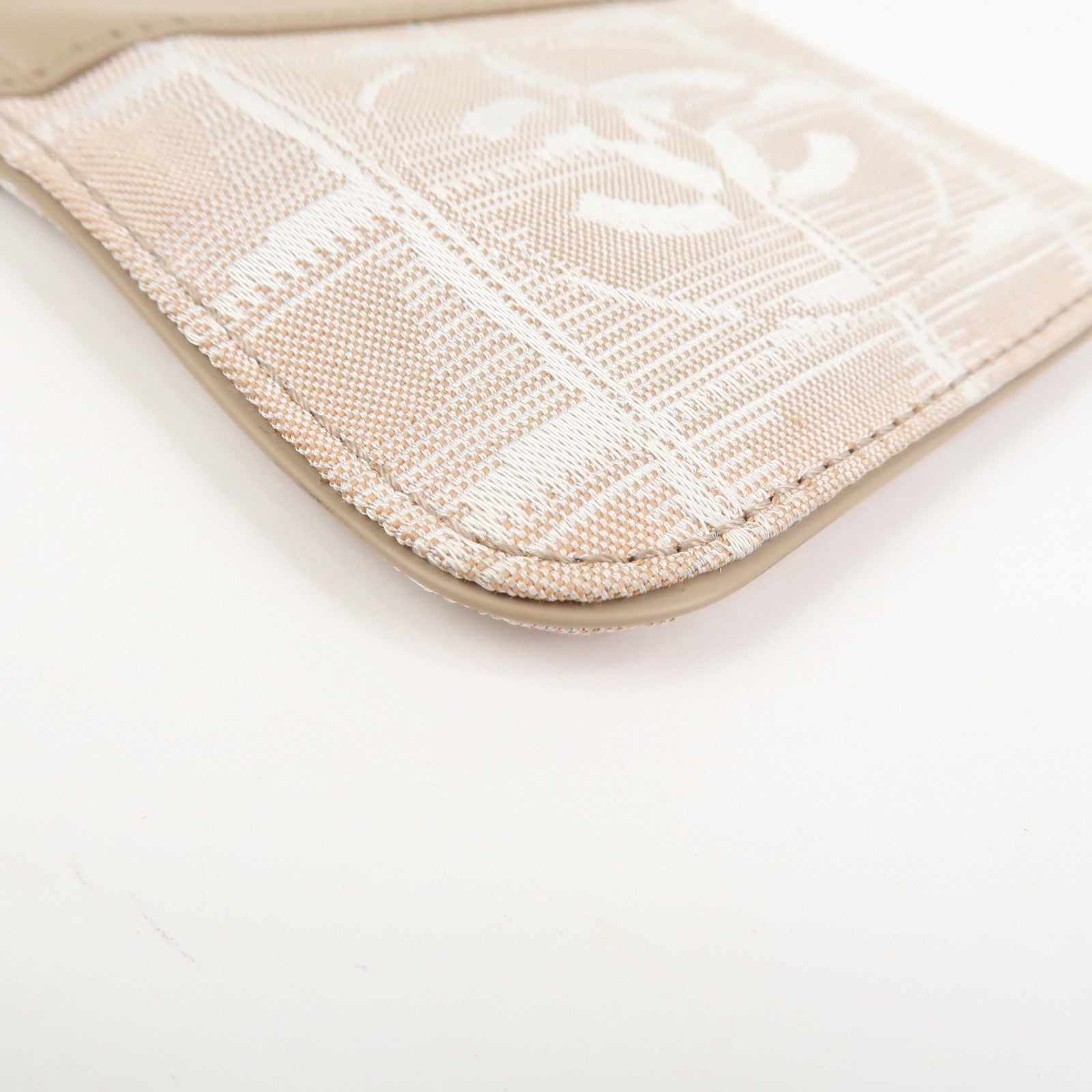 CHANEL New Travel Line Nylon Jacquard Leather Coin Case Greige