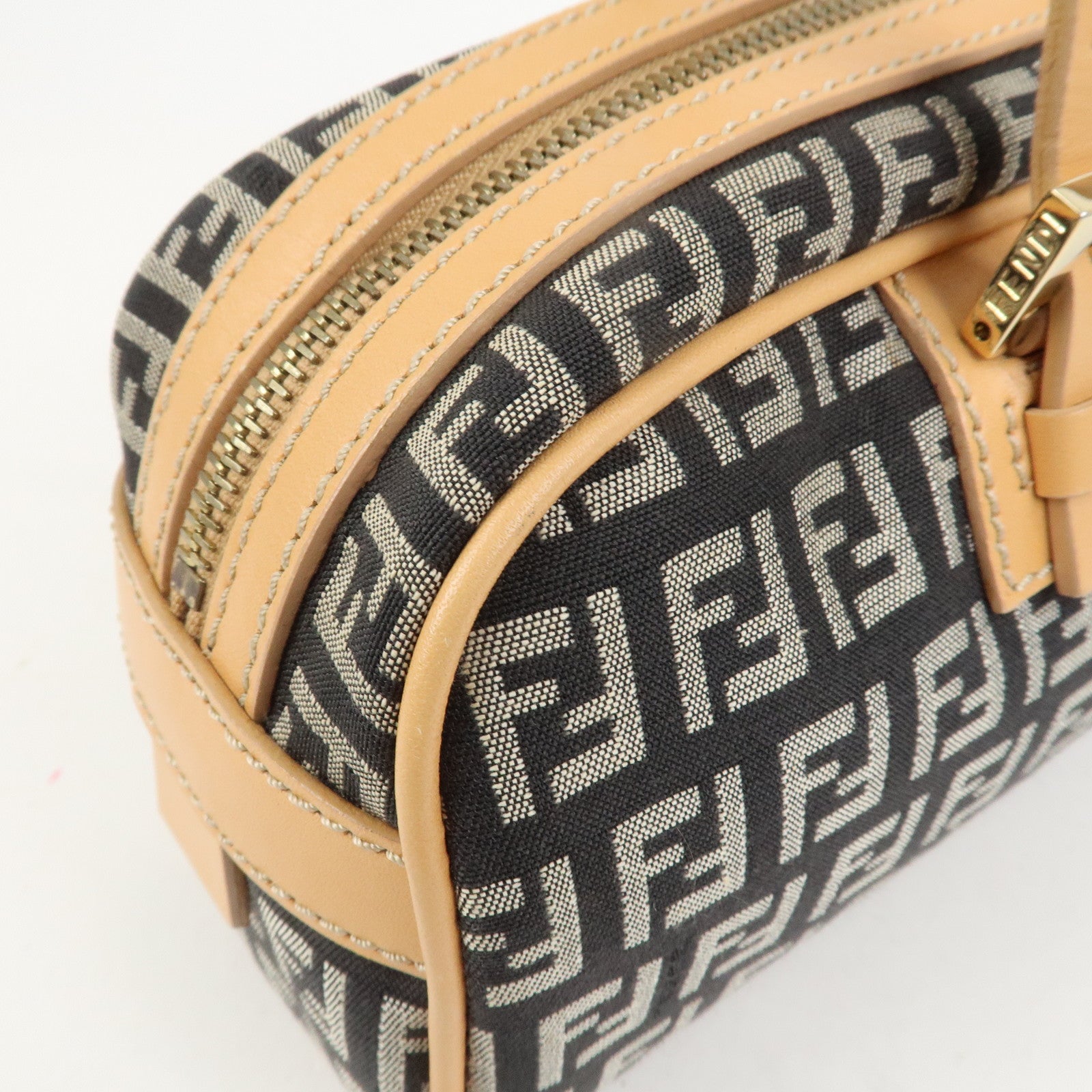 FENDI Zucchino Canvas Leather Mini Boston Bag Hand Bag Black 8BL007