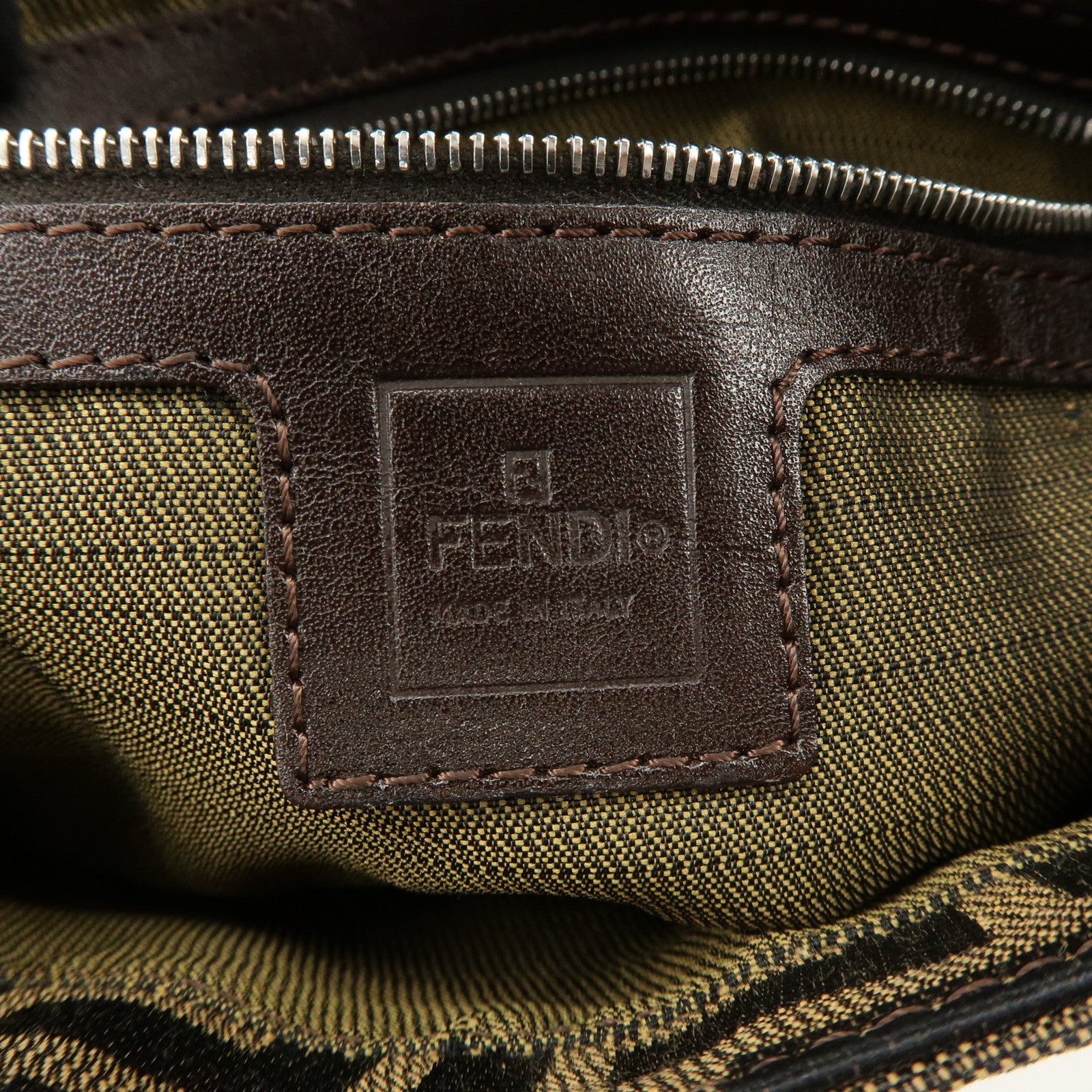 FENDI Mamma Baguette Zucca Canvas Leather Shoulder Bag Brown 8BR000