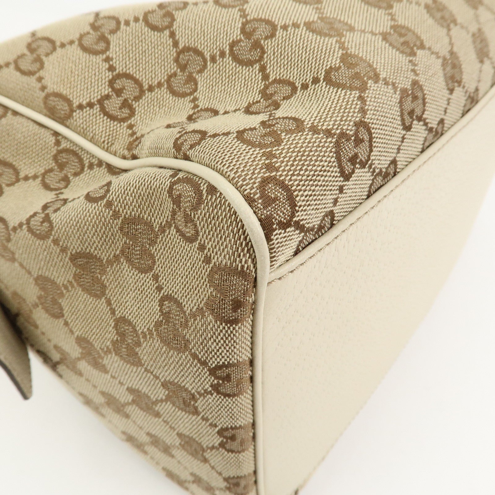 GUCCI GG Canvas Leather Mini Boston Bag Hand Bag Brown Ivory 153026