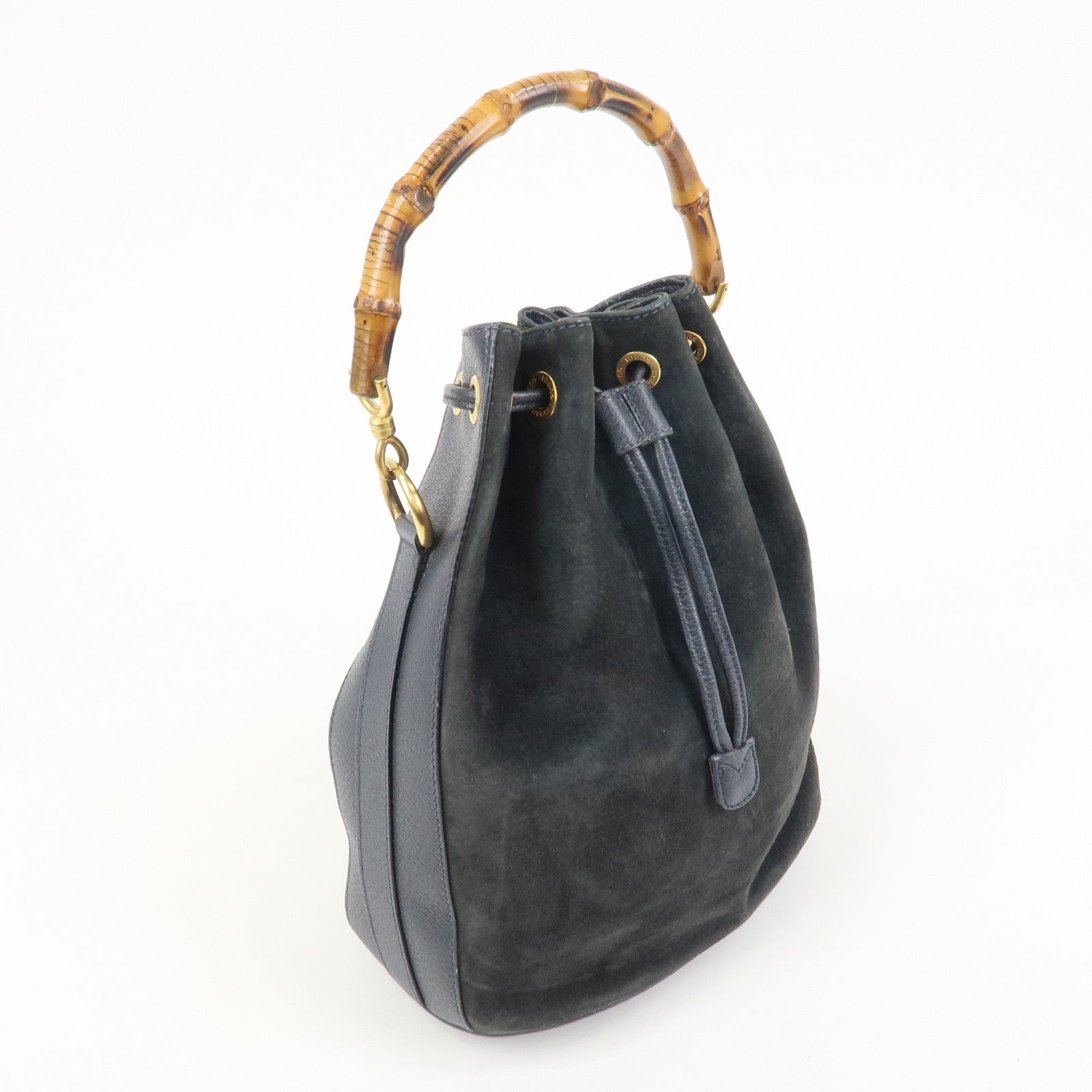 GUCCI Bamboo 2Way Bag Hand Bag Shoulder Bag Dark Navy 001繝ｻ2865