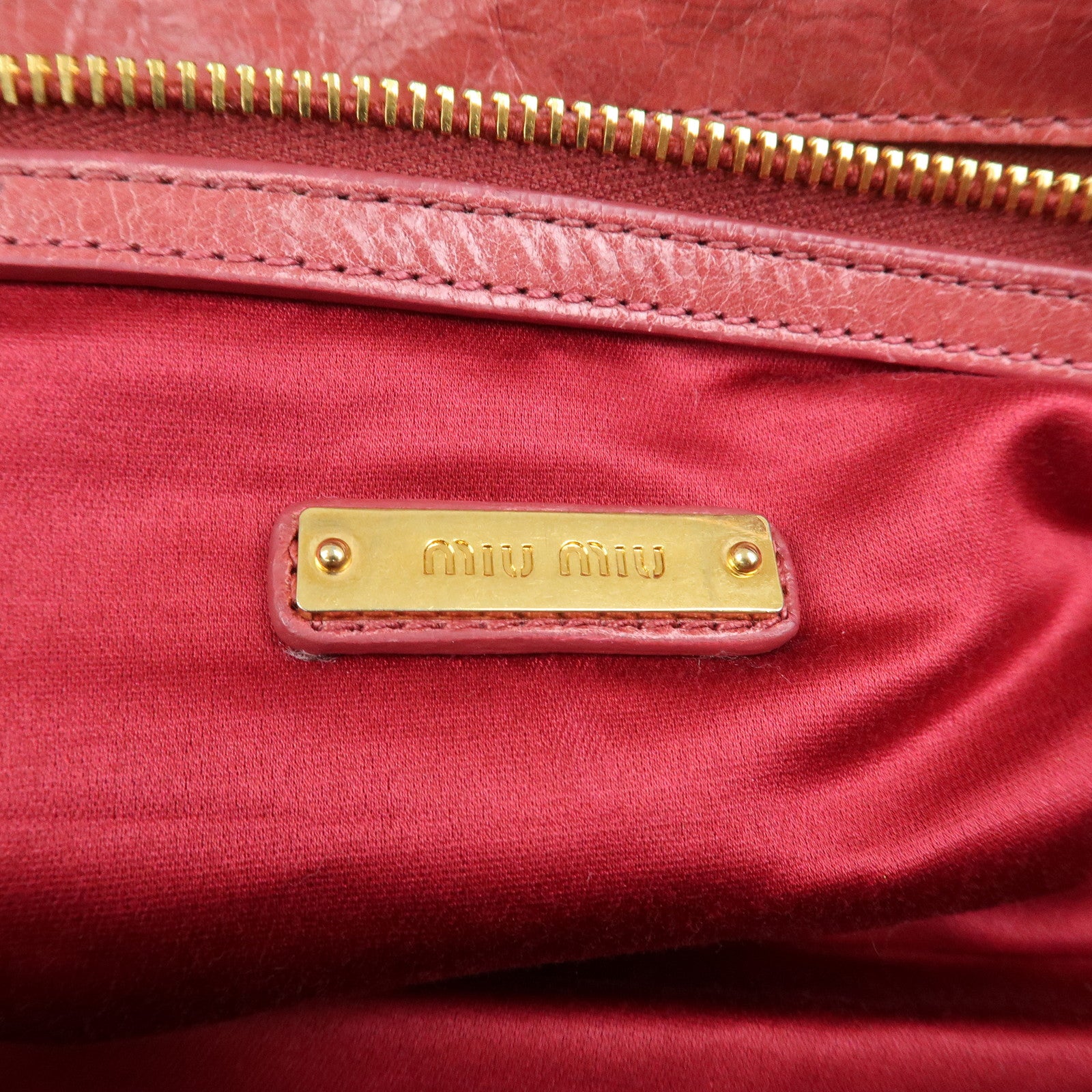 MIU MIU Logo Leather Shoulder Bag Boston Bag Pink RR1941