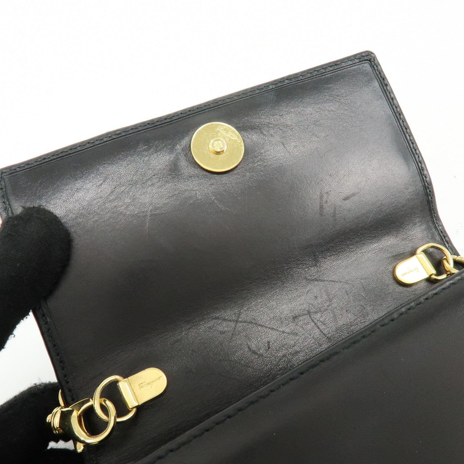 Ferragamo Vara Ribbon Leather 3 Way Bag Shoulder Clutch Bag Black
