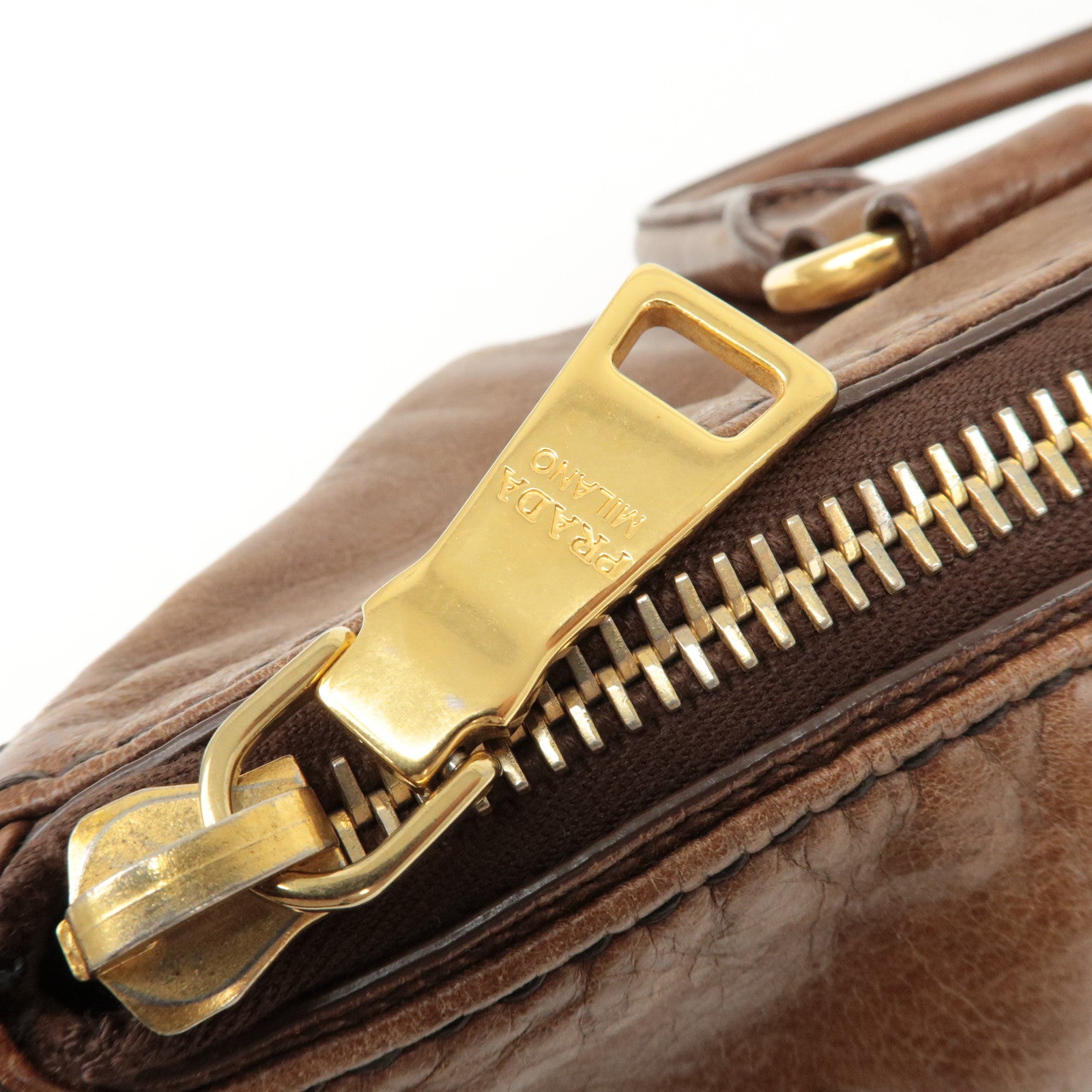 PRADA Logo Leather 2Way Bag Tote Bag Shoulder Bag Brown BL0727 Used