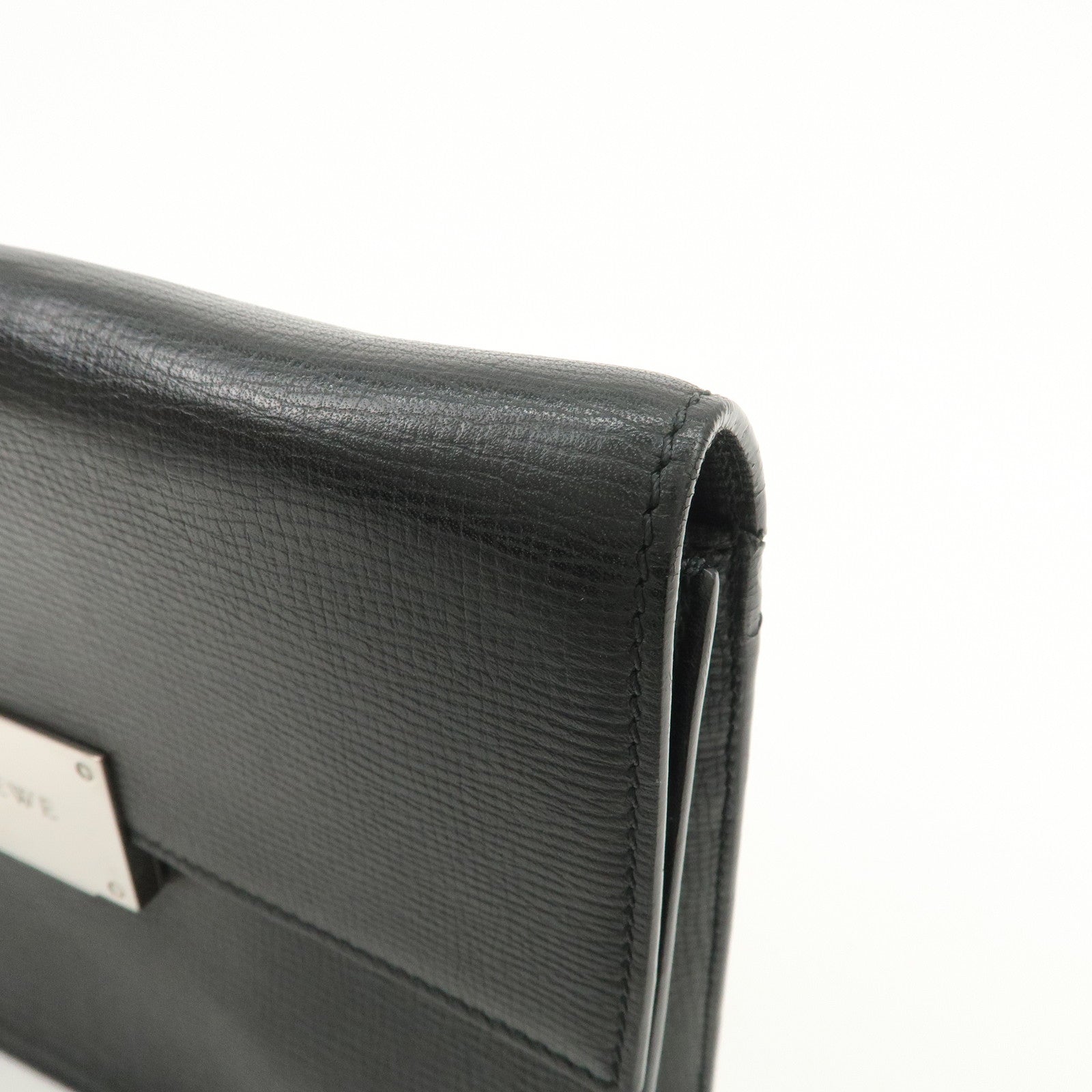 LOEWE Logo Leather Clutch Bag Black Silver Hardware