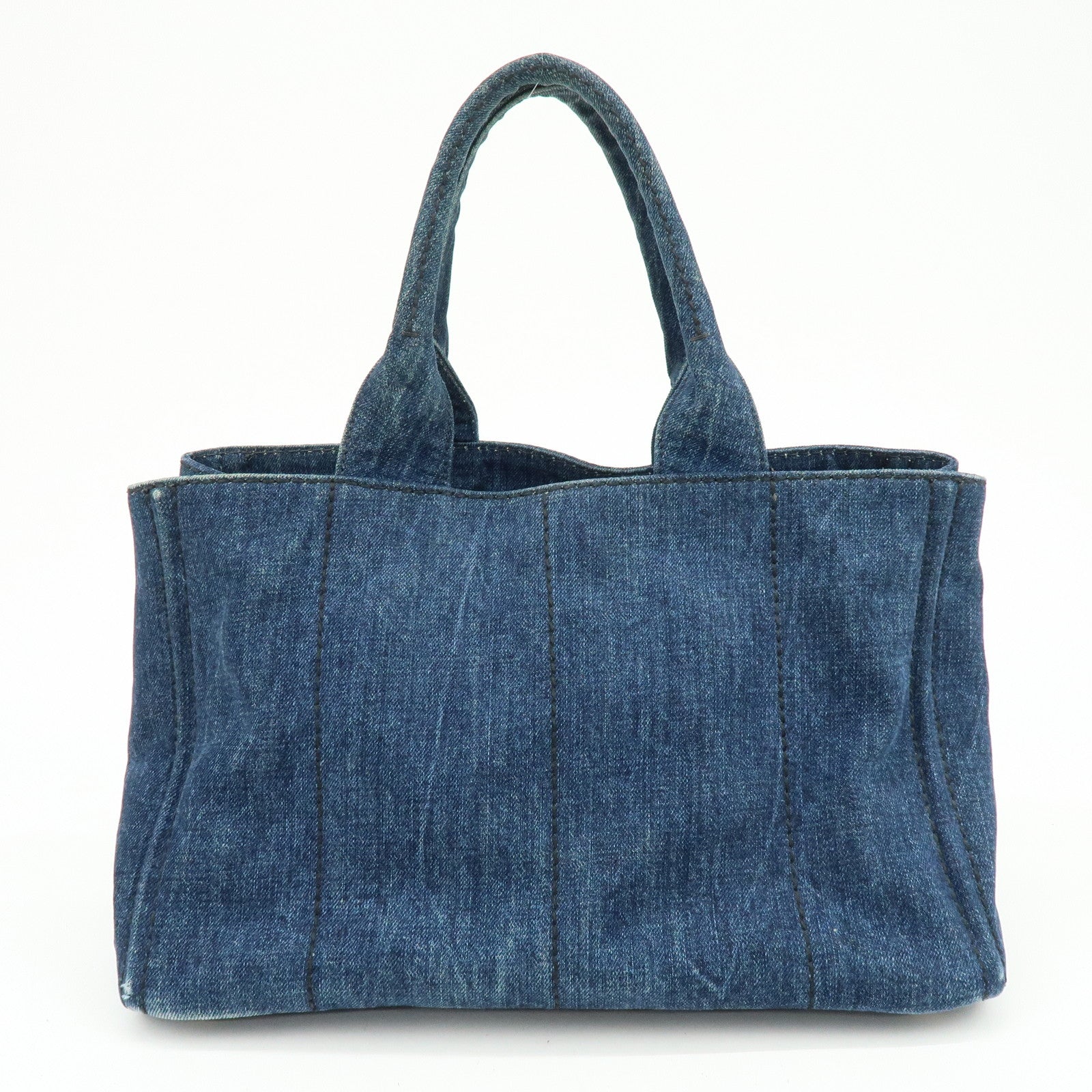 PRADA Triangle Logo Canapa Denim Tote Bag Hand Bag Denim Blue Authentic Used F/S