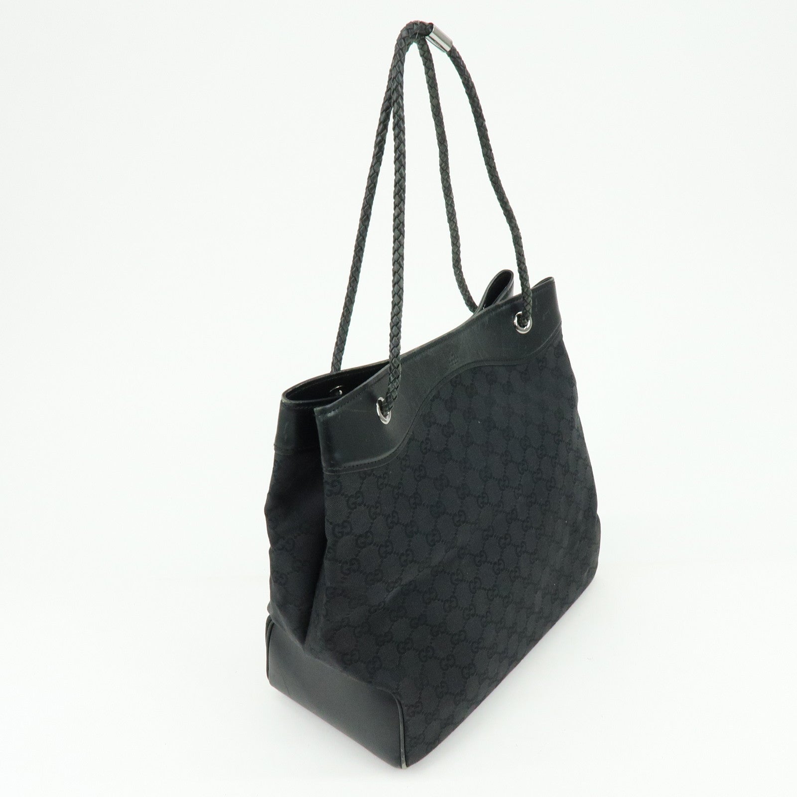 GUCCI GG Canvas Leather Tote Bag Shoulder Bag Black 109141