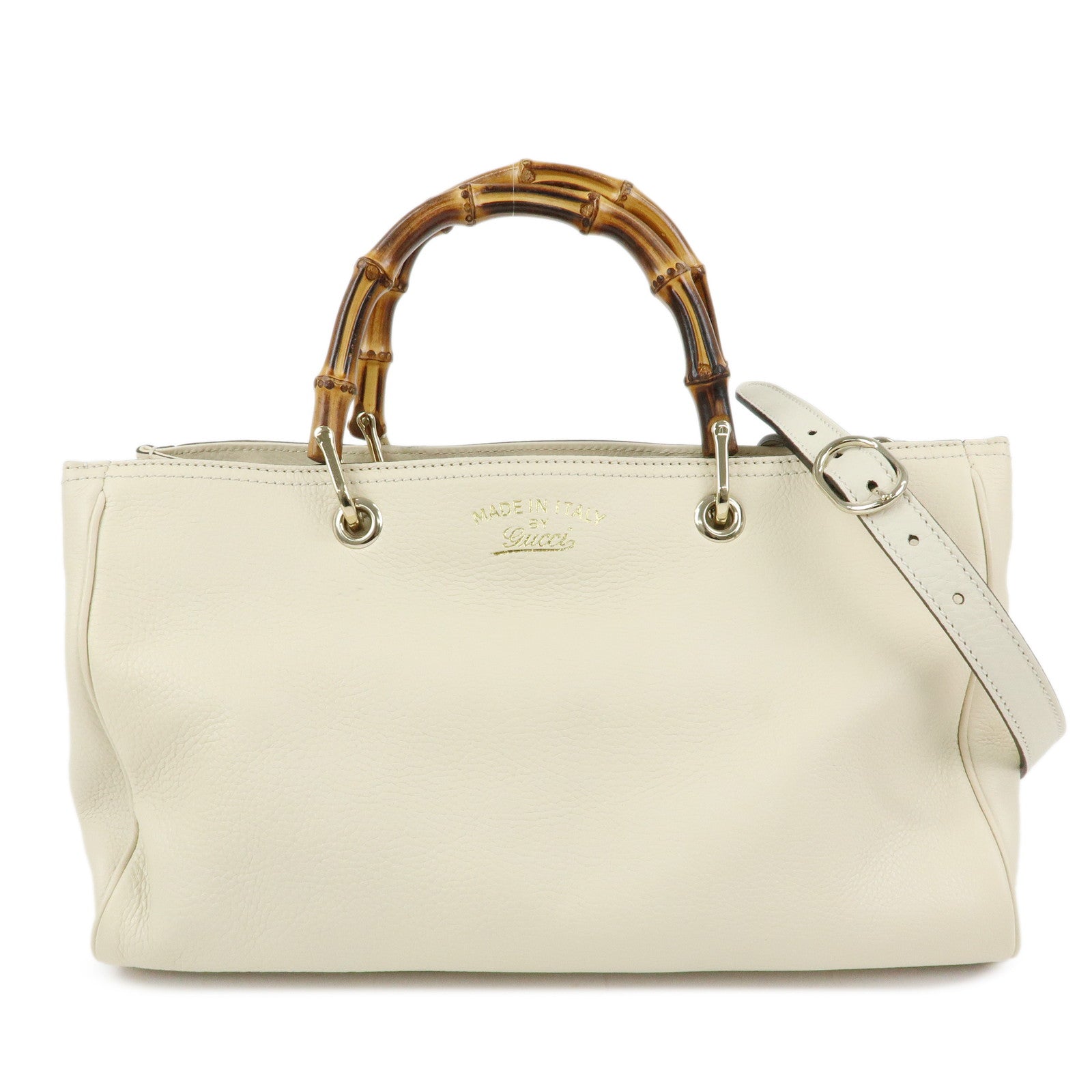 GUCCI Bamboo Shopper Medium 2Way Bag Shoulder Bag Ivory 323660