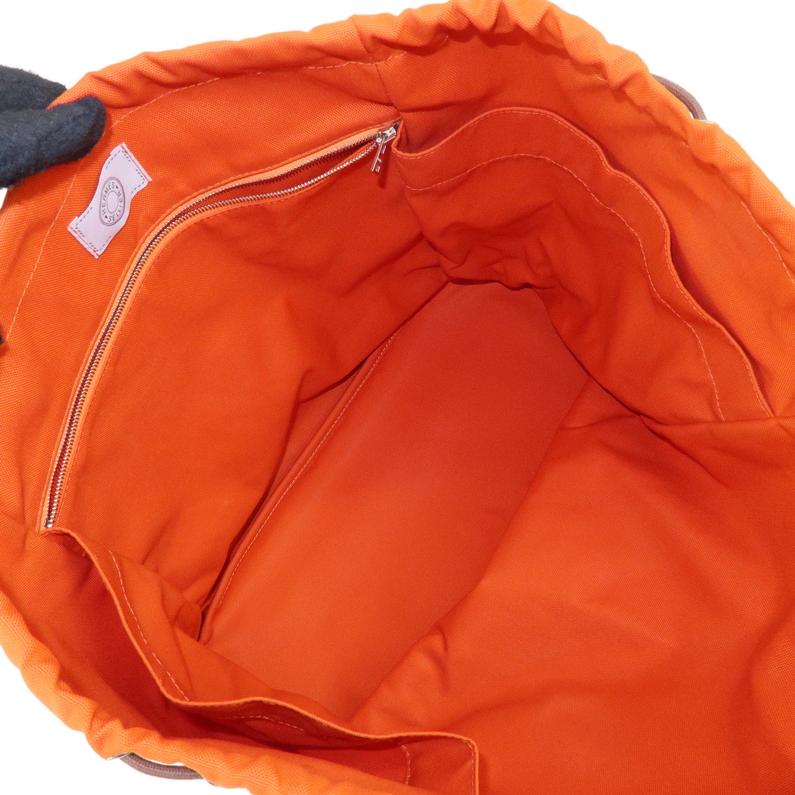 HERMES Sac de Pansage Groom Canvas 2Way Tote Hand Bag Navy Brown