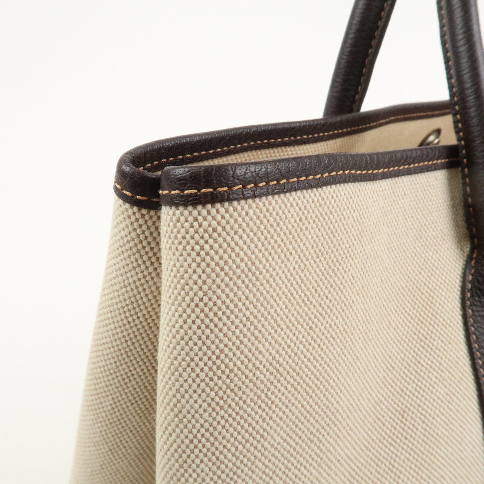 HERMES Garden Party PM Toile Ash H Stamped Tote Bag Natural Brown