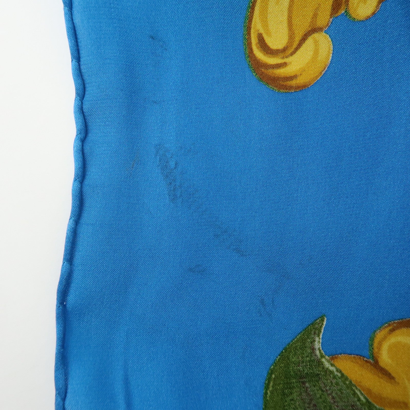 CHANEL Silk 100% Scarf Camellia Flower Motif Blue Gold Red