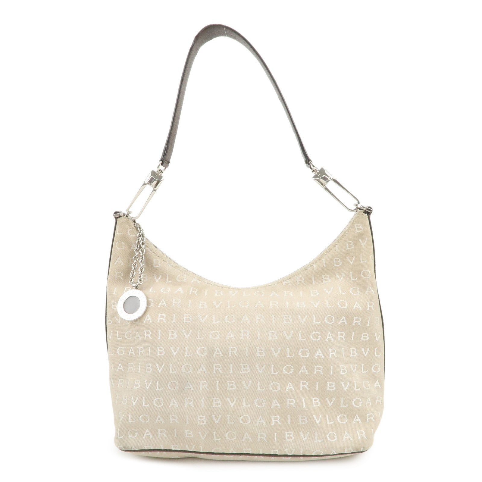 BVLGARI Logomania Canvas Leather Shoulder Bag Hand Bag Beige Brown