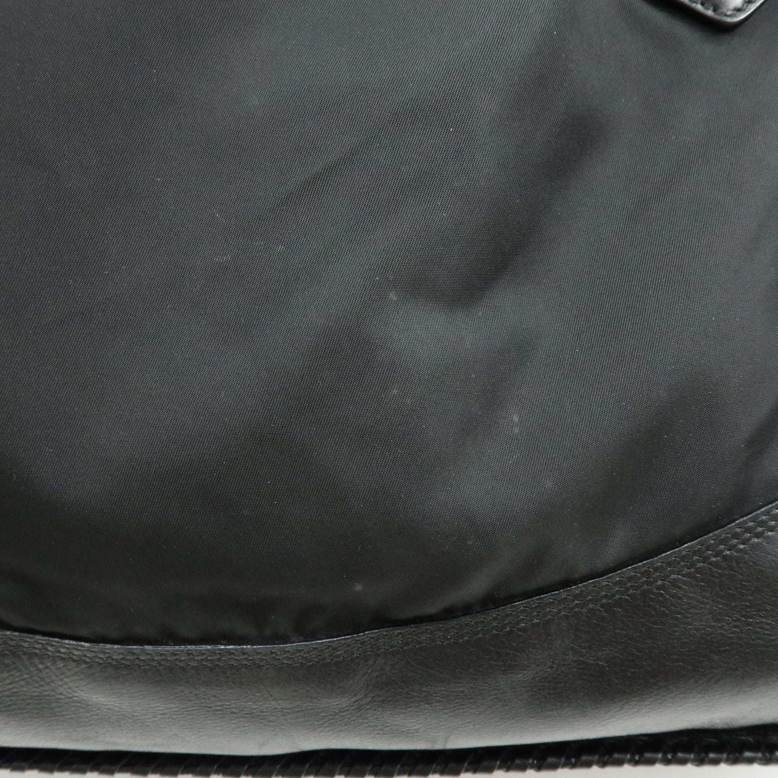 PRADA Triangle Logo Nylon Leather Tote Bag Hand Bag Black BR3616