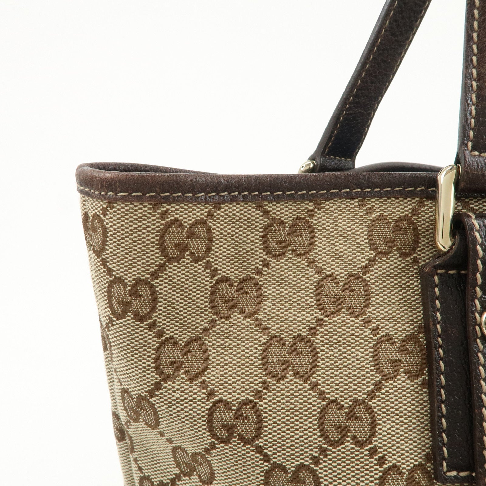 GUCCI GG Monogram Canvas Leather Tote Bag Beige Mushroom 163695