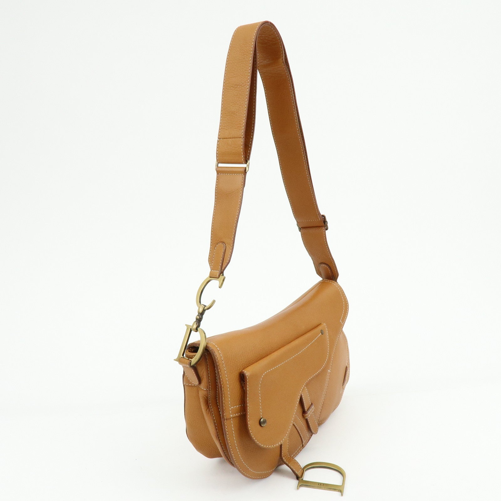 Christian Dior Saddle Leather Shoulder Bag Hand Bag Light Brown