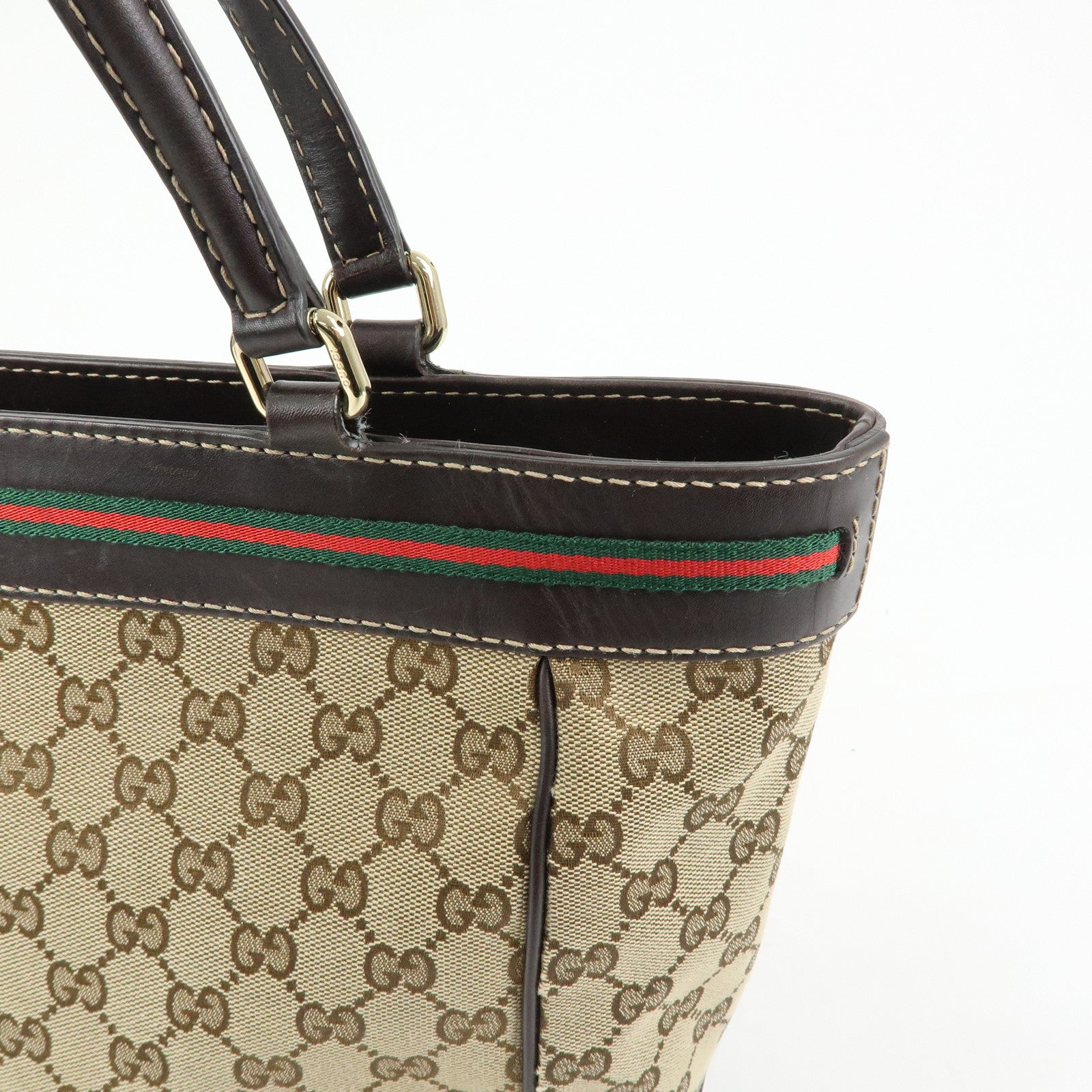 GUCCI Sherry Canvas Leather Tote Bag Hand Bag Beige Brown 257061