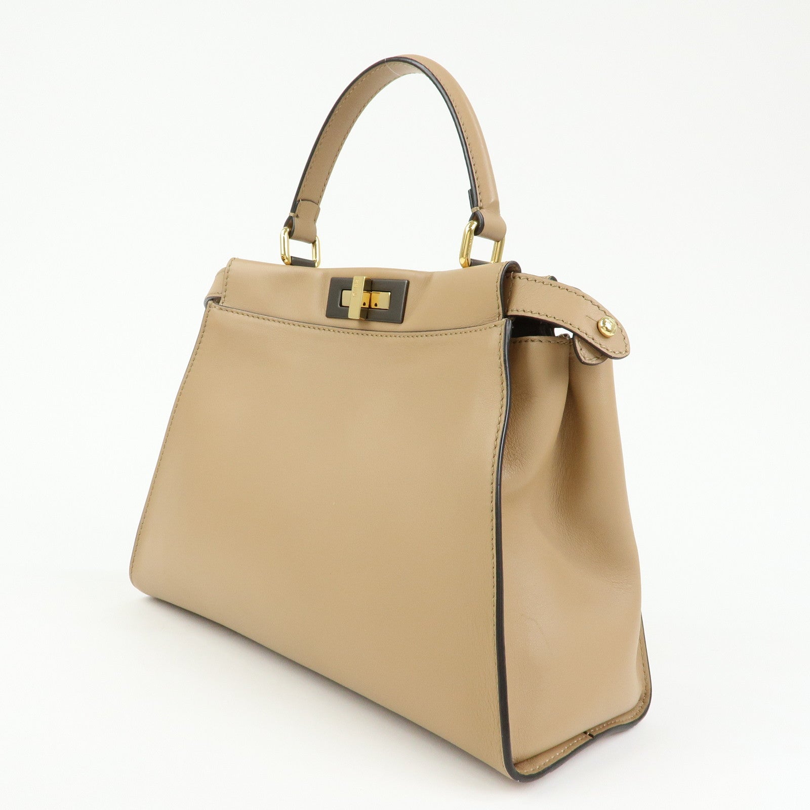 FENDI Peekaboo Leather 2Way Bag Hand Bag Shoulder Bag Beige 8BN290