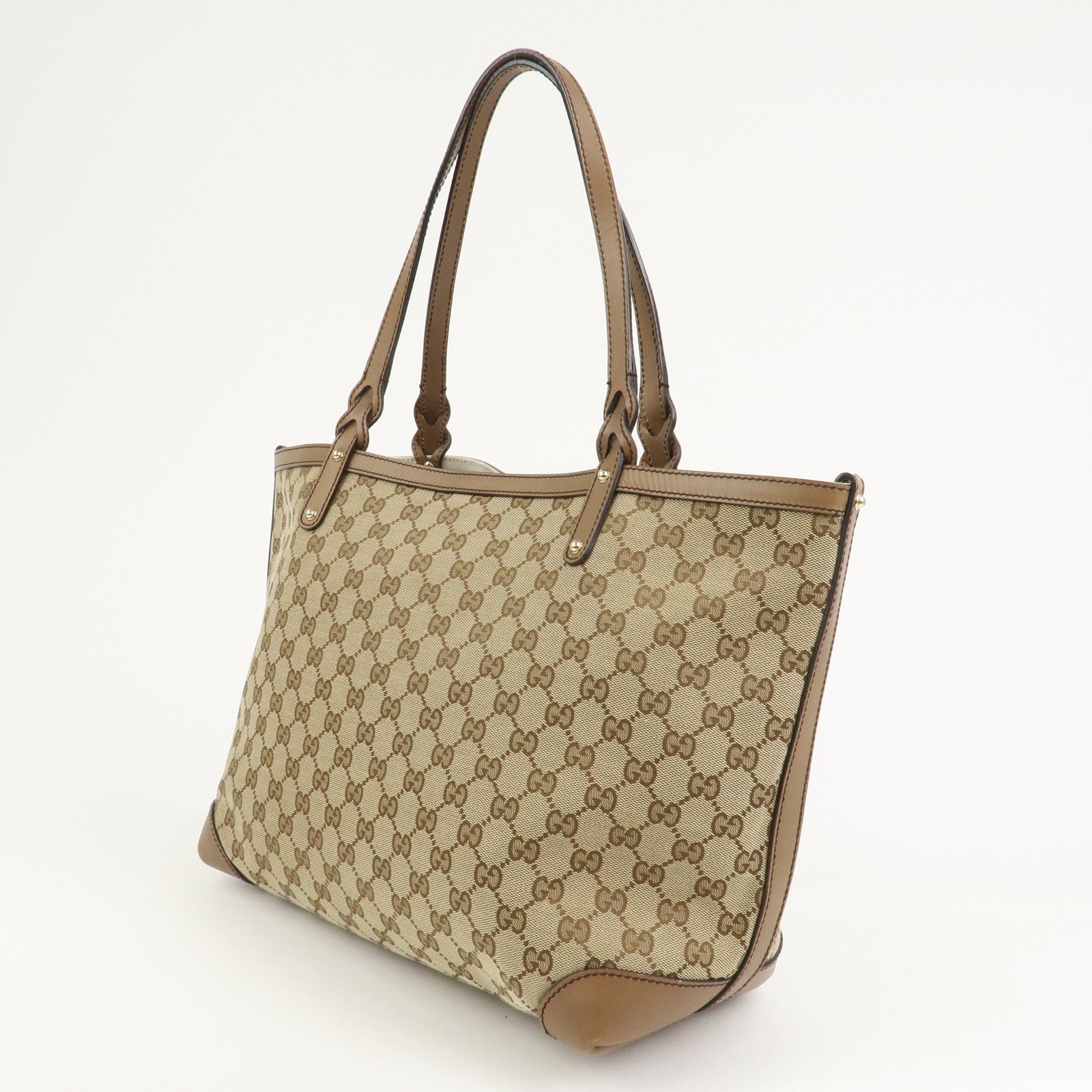 GUCCI GG Monogram Canvas Leather Tote Bag Brown 247209