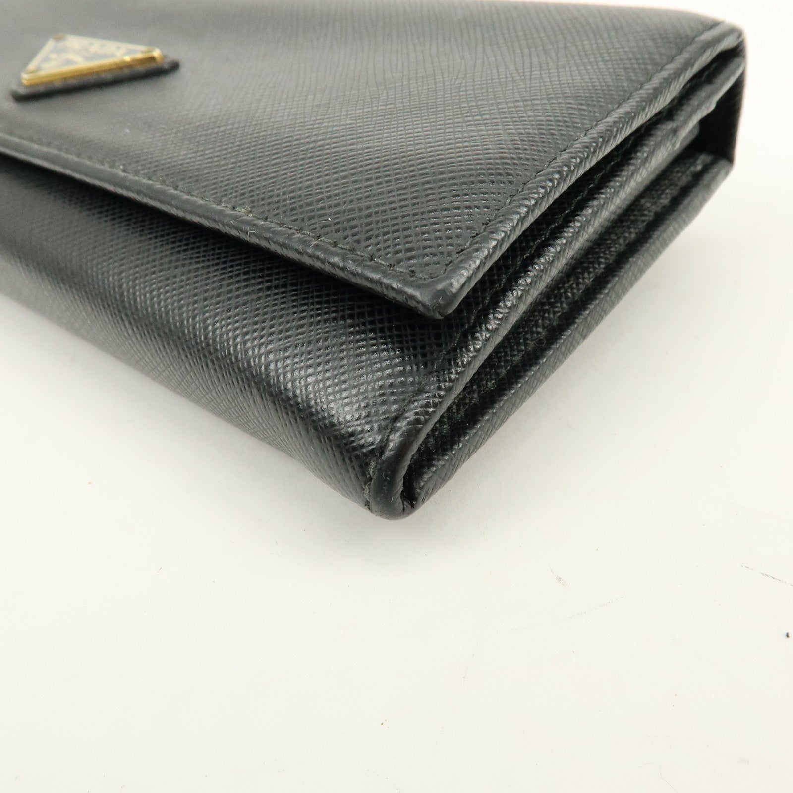 PRADA Triangle Logo Saffiano Leather Flap Long Wallet Black 1MH132