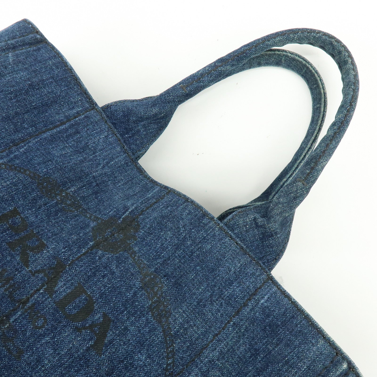 PRADA Triangle Logo Canapa Denim Tote Bag Hand Bag Denim Blue