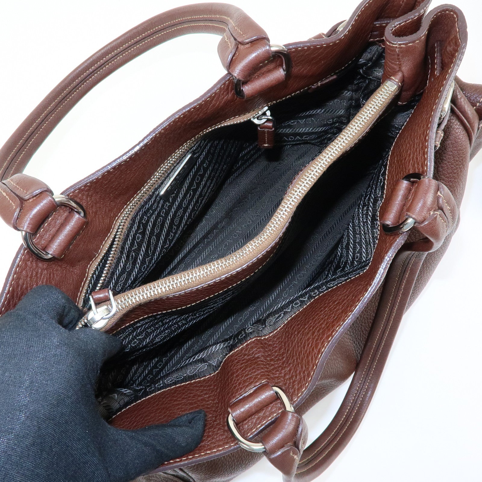 PRADA Vitello Daino Leather Shoulder Bag Tote Bag Brown BR3250