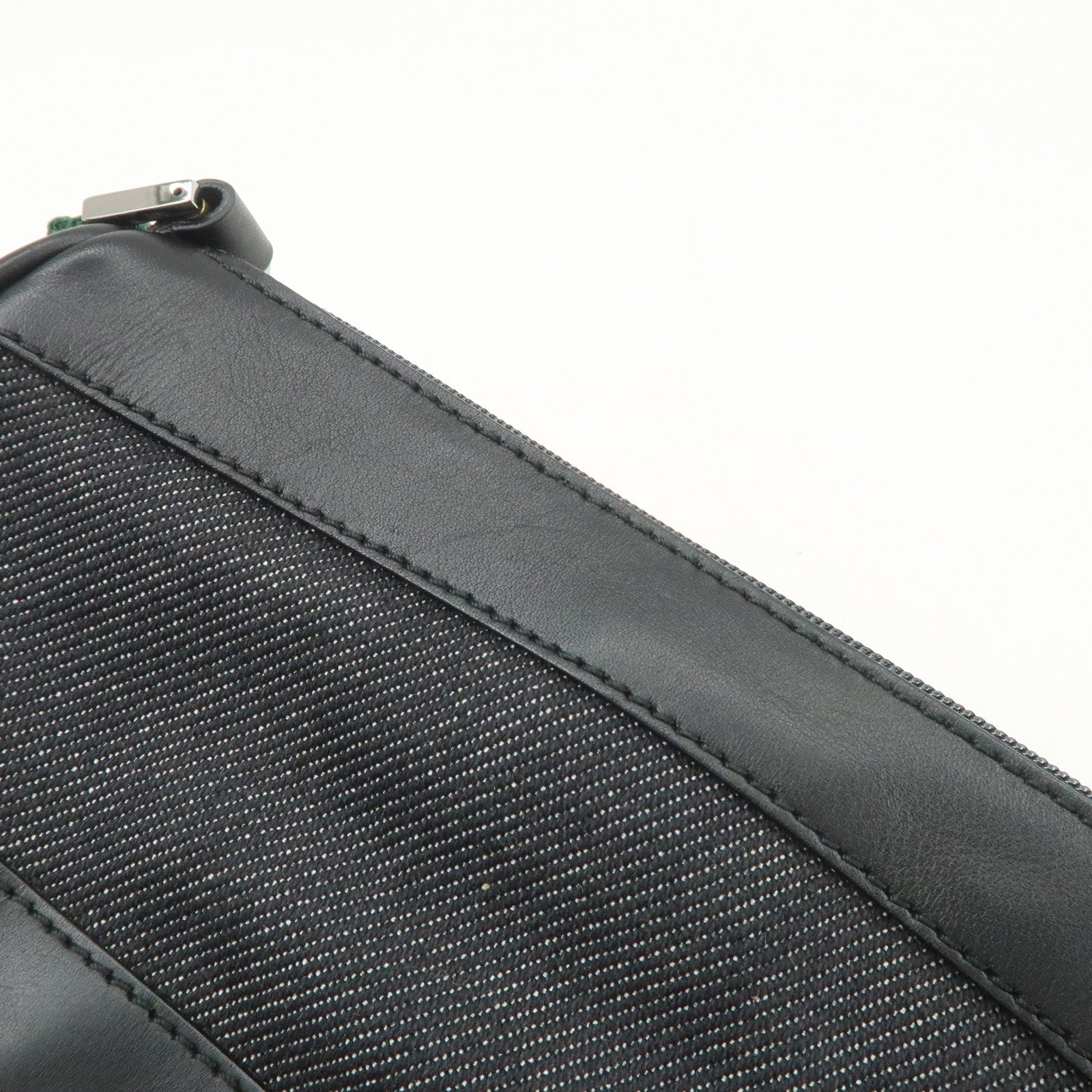 GUCCI Sherry Leather Denim Accessory Pouch Hand Bag Black 92820