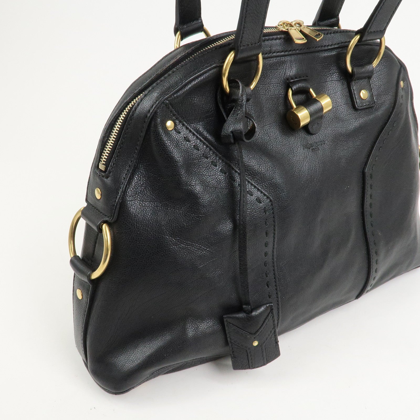 SAINT LAURENT PARIS Leather Muse Hand Bag Shoulder Bag Black
