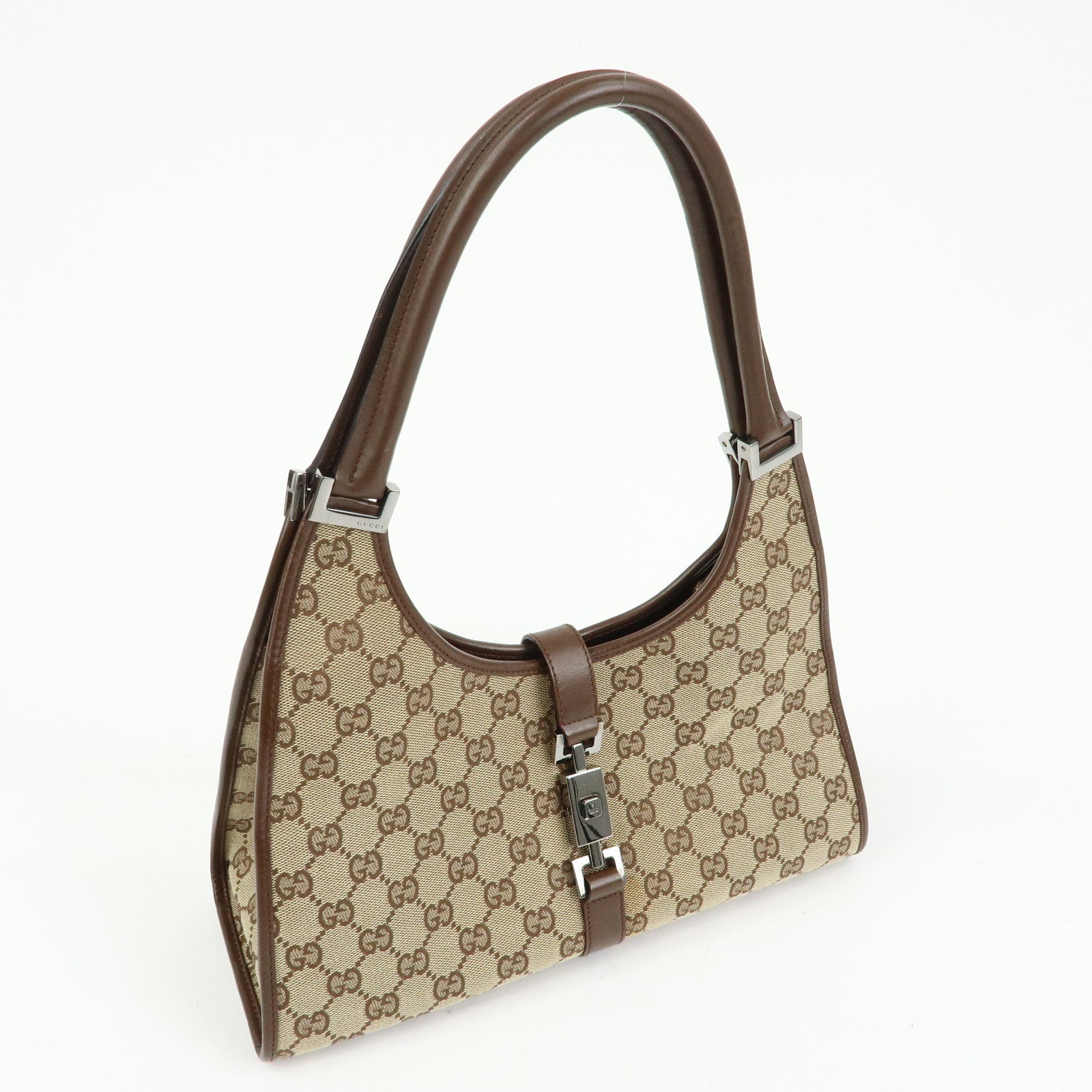GUCCI Jackie GG Canvas Leather Shoulder Bag Beige Brown 01719