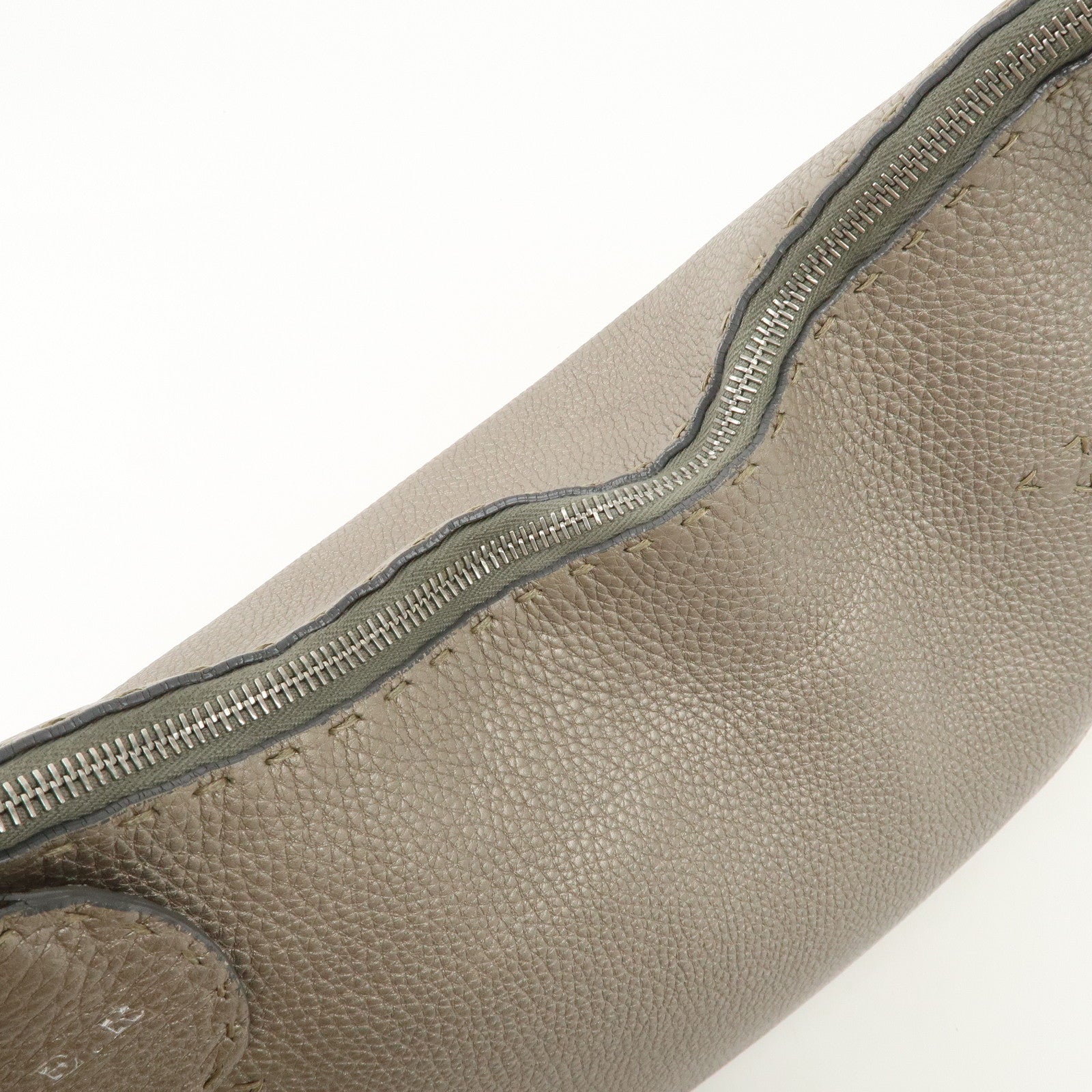 FENDI Selleria Leather Tote Bag Shoulder Bag Hand Bag Gray Used