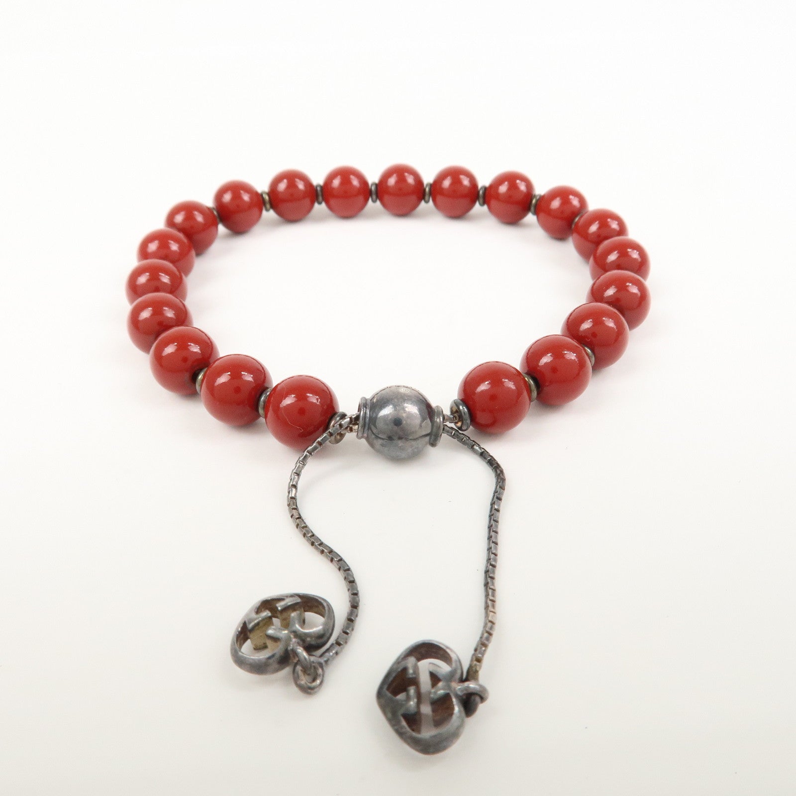 GUCCI Lovely Heart Wood Metal Love Britt Beads Bracelet Red 286673