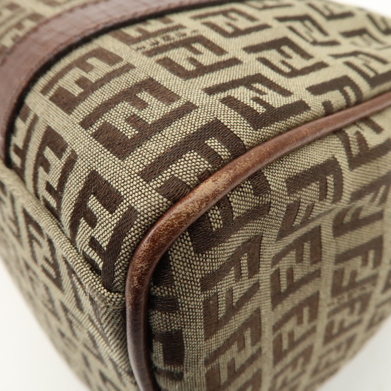 FENDI Zucchino Canvas Leather Boston Bag Brown Beige 8BL068 Used