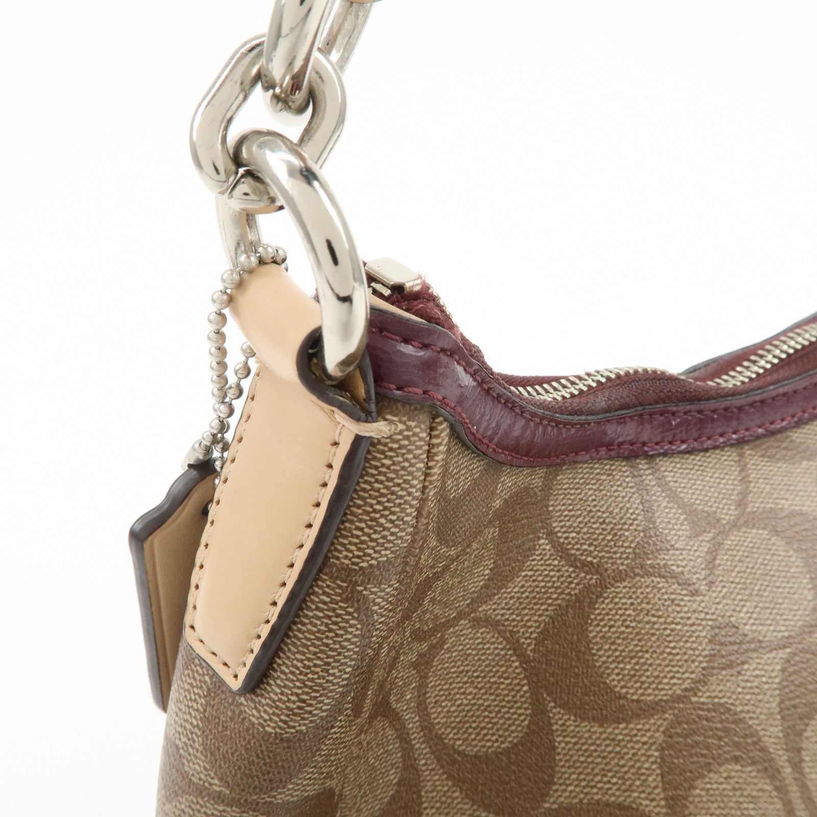 COACH Signature PVC Patent Leather 2Way Shoulder Bag Hand Bag Beige