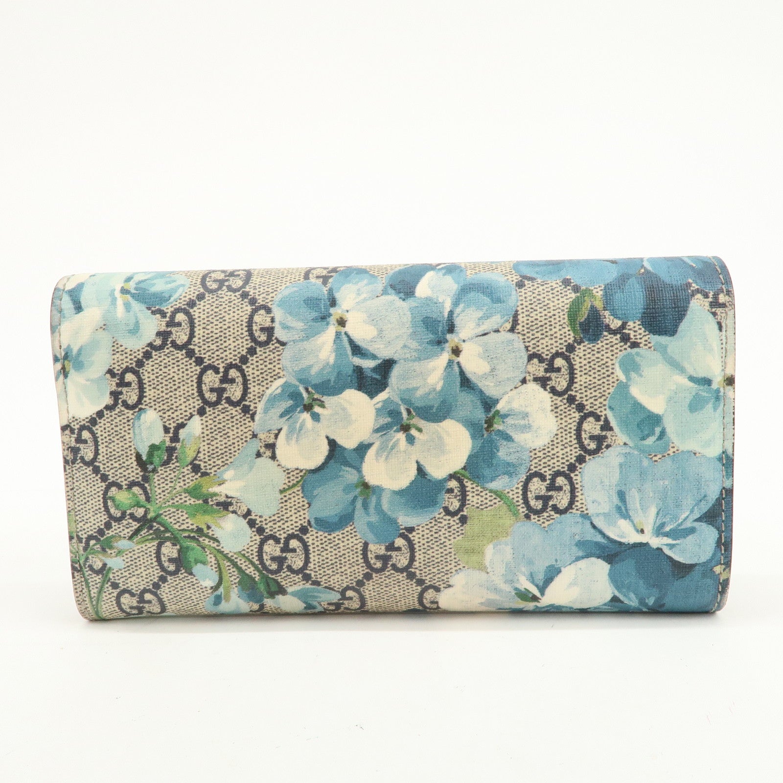 GUCCI GG Blooms GG Supreme Continental Wallet Beige Blue 404070