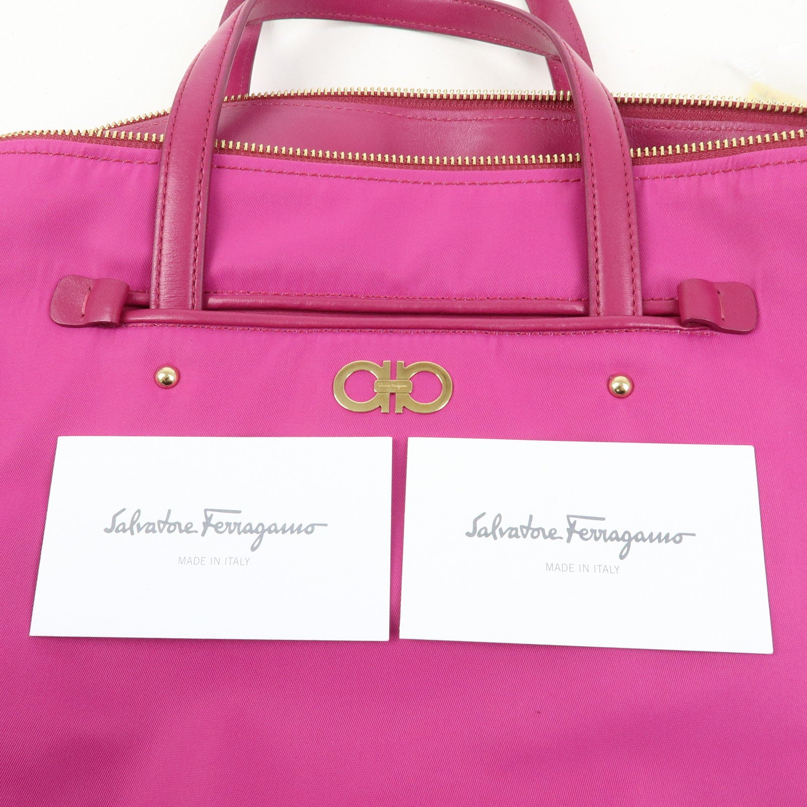 Ferragamo Gancini Nylon Leather 2Way Bag Hand Bag Shoulder Bag Pink
