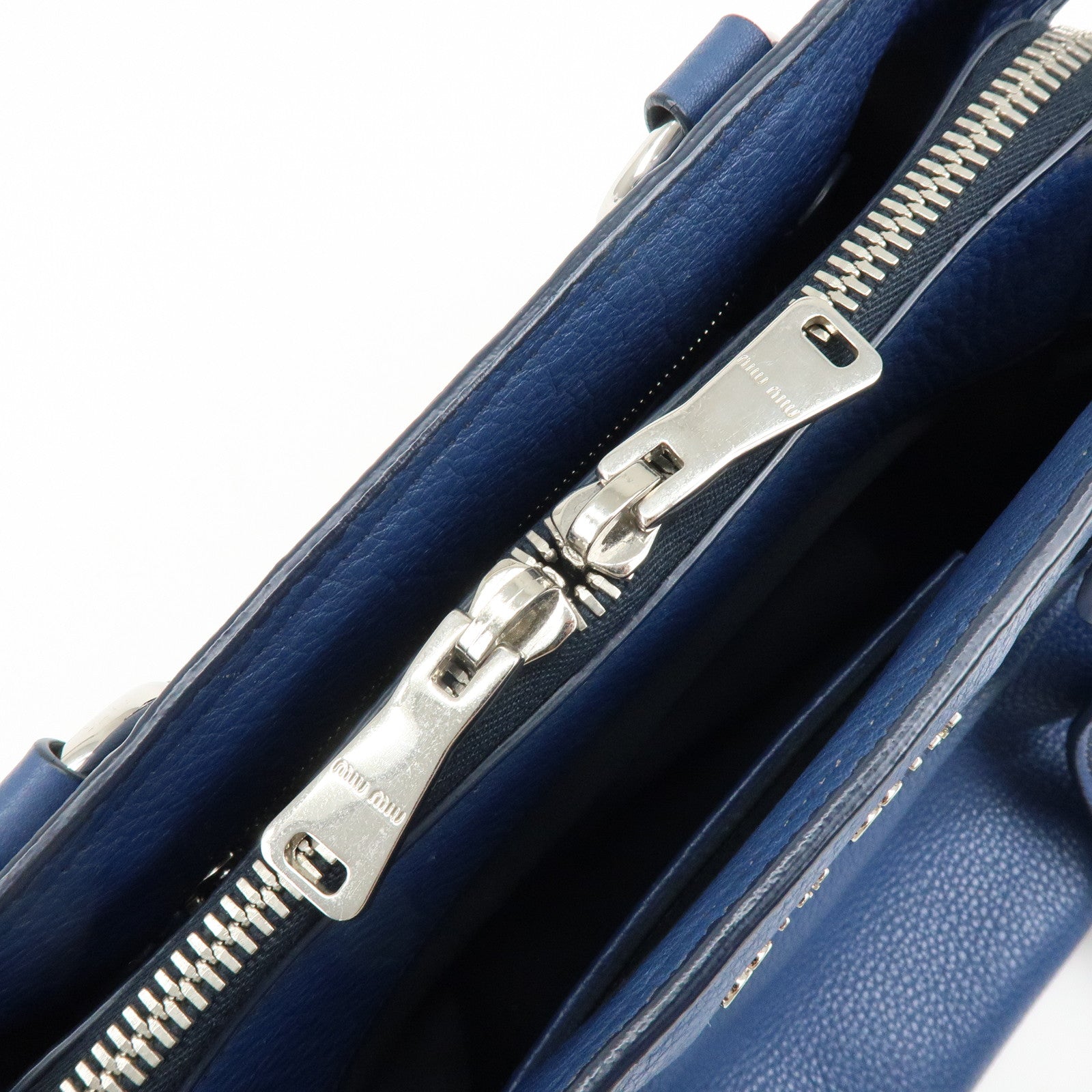 MIU MIU Madras Leather 2Way Bag Hand Bag Shoulder Bag Blue