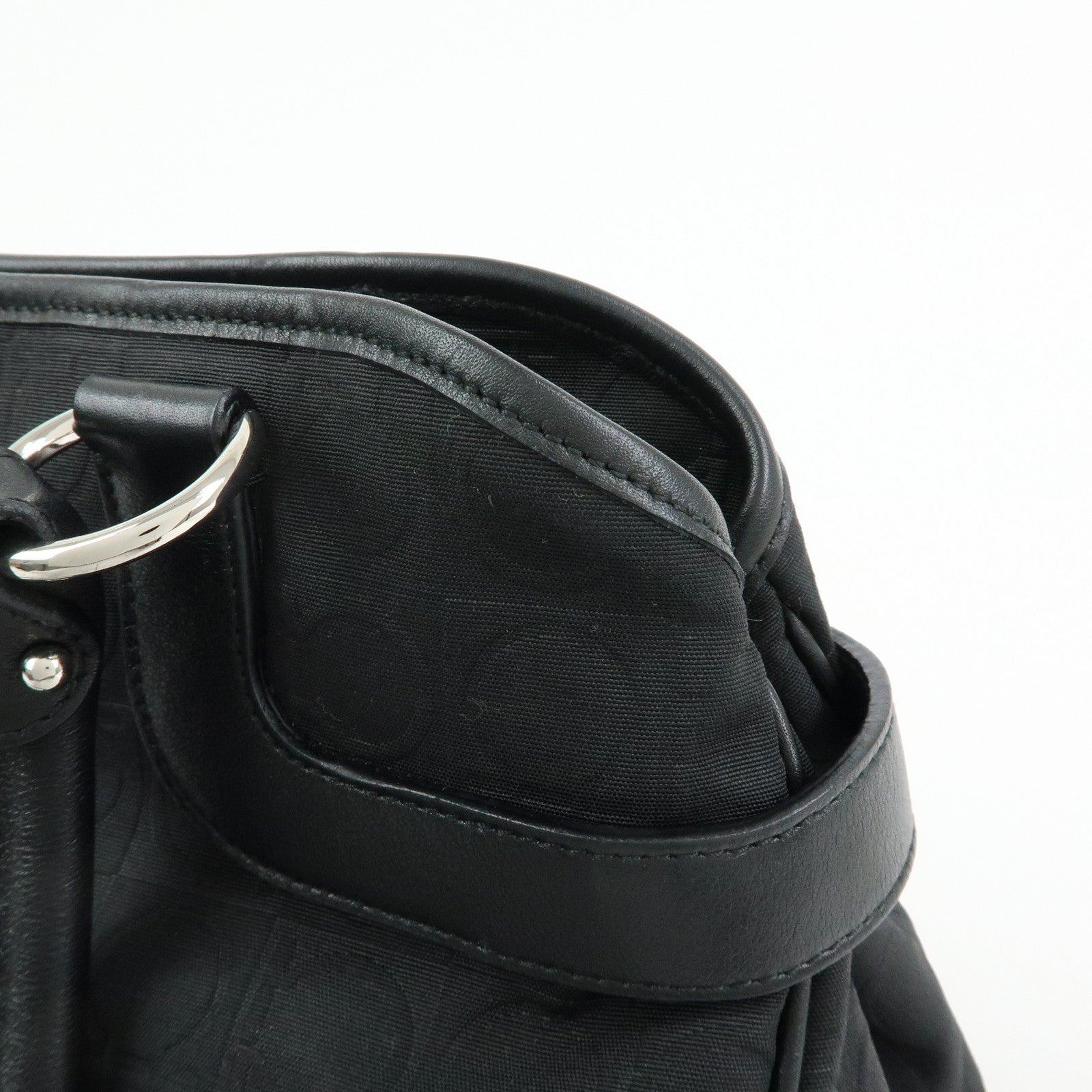 Ferragamo Ganchini Nylon Leather Shoulder Bag Hand Bag Black