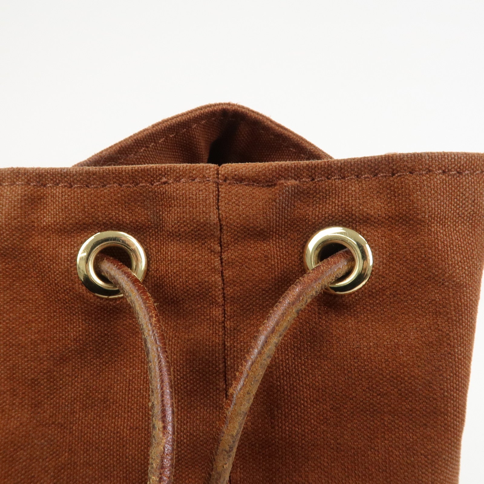 HERMES Canvas Leather Porochon Mimil PM Drawstring Backpack Brown