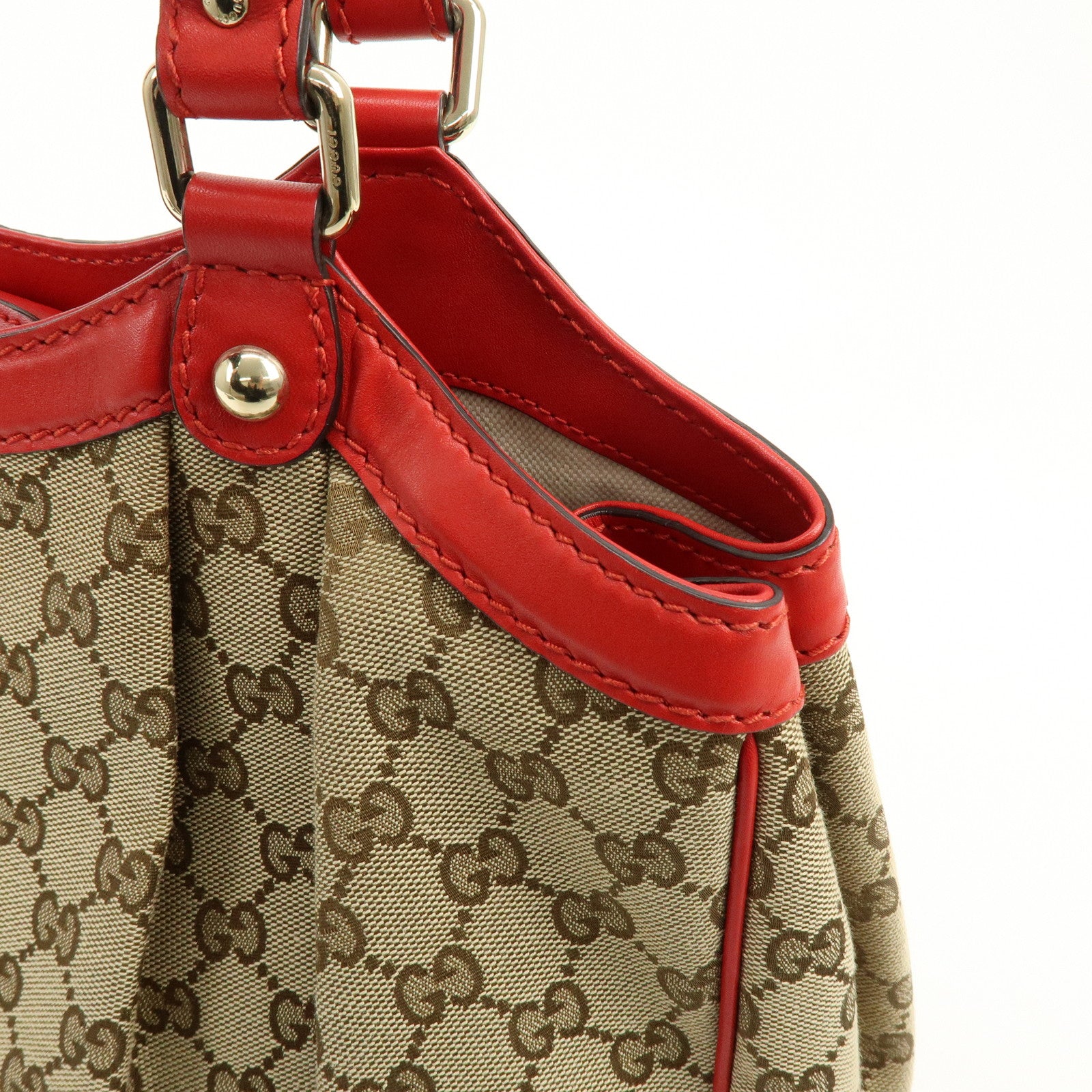 GUCCI Sukey Interlocking G GG Canvas Leather Tote Bag Beige Red
