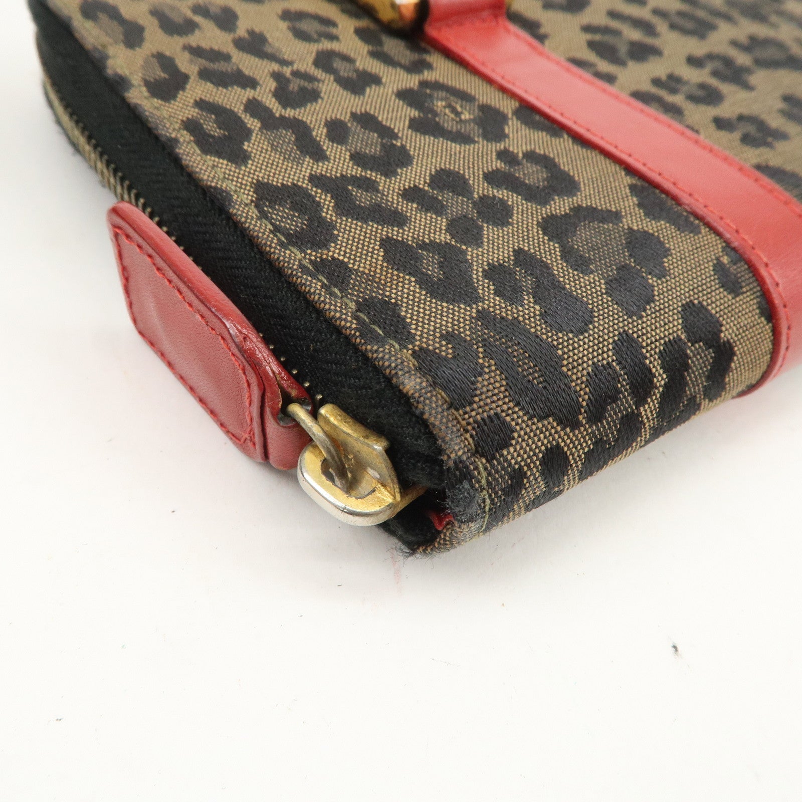 FENDI Logo Canvas Leather Hand Bag Leopard Red 26347